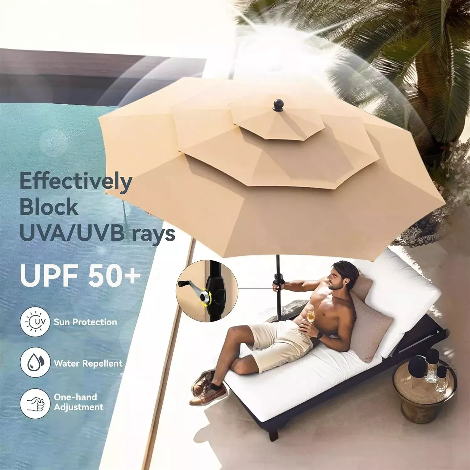 10FT Outdoor Patio Large Umbrella With Light - Image 5