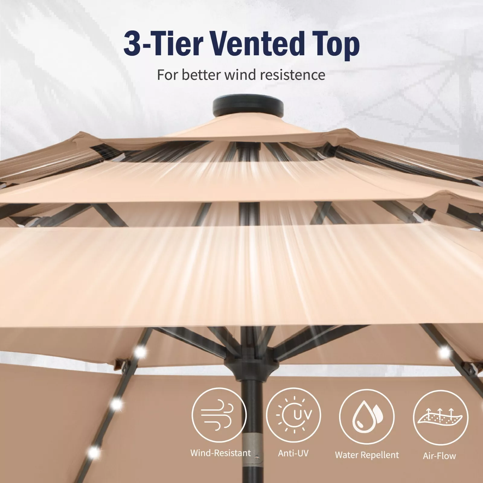 10FT Outdoor Patio Large Umbrella With Light - Image 6