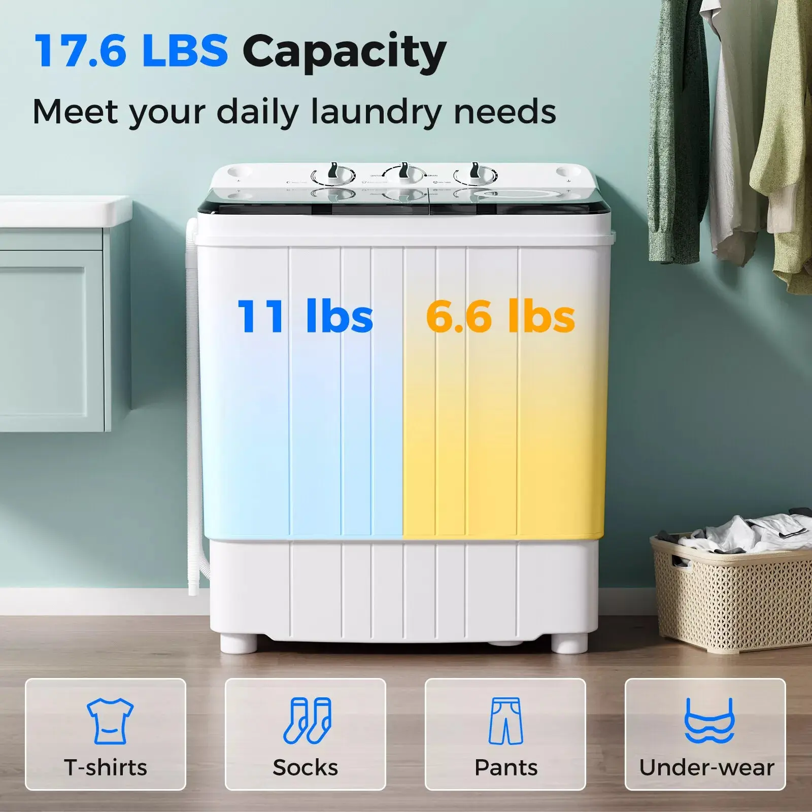 17.6lbs Twin Tub Portable Washer & Spin Dryer - Image 3