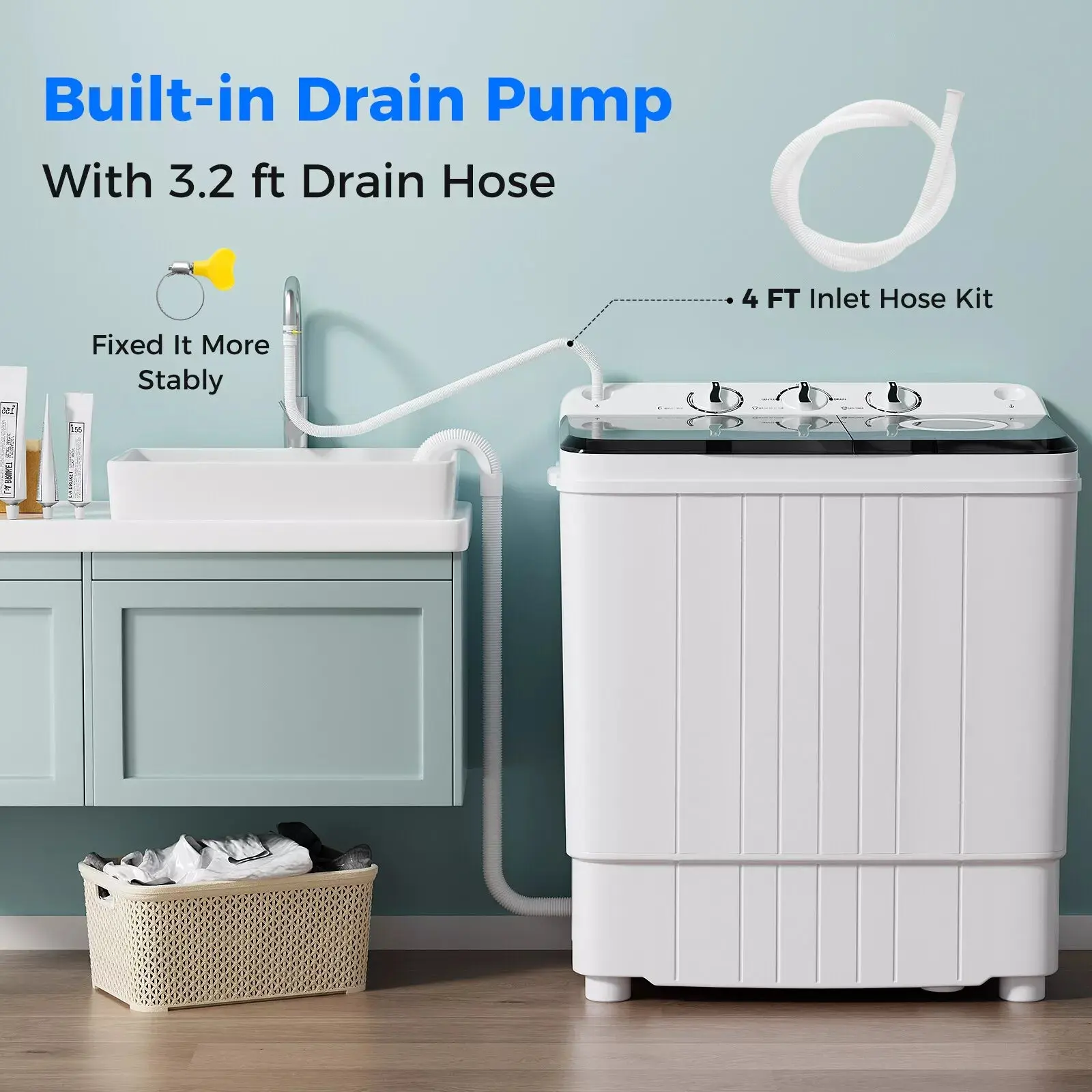 17.6lbs Twin Tub Portable Washer & Spin Dryer - Image 4