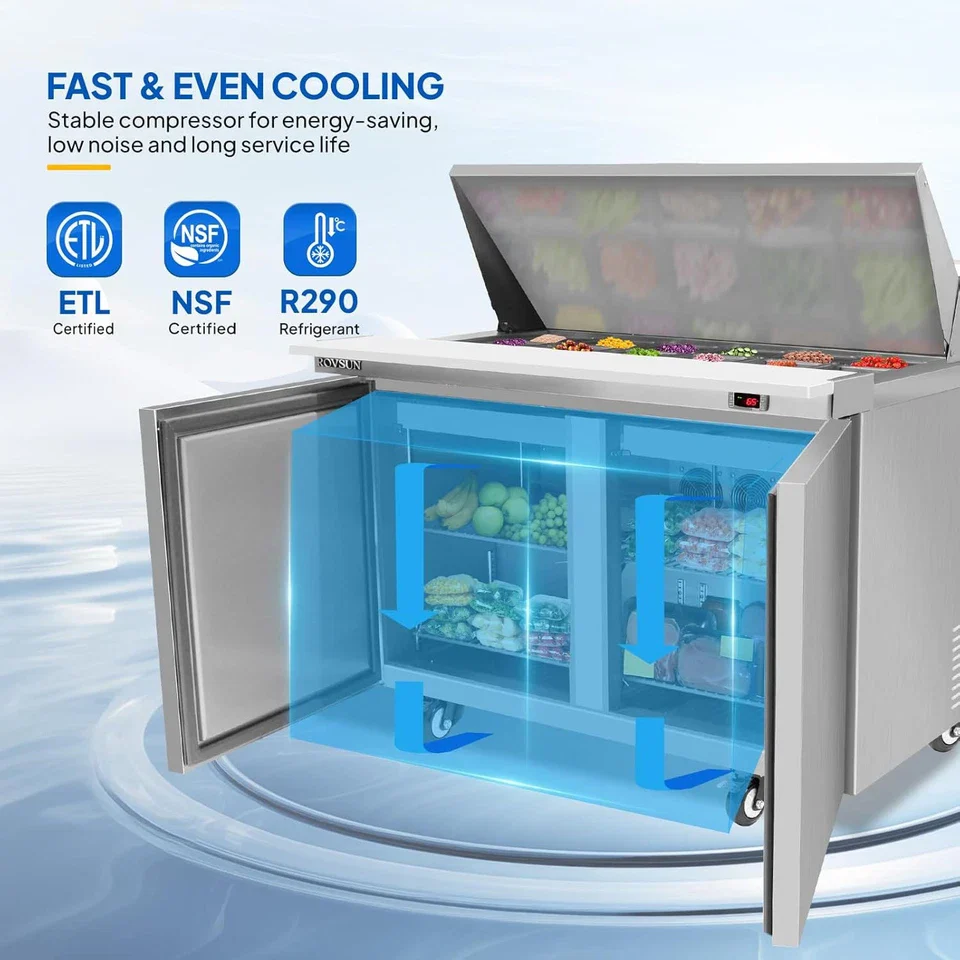 2 Door Commercial Sandwich Refrigerator - Image 4