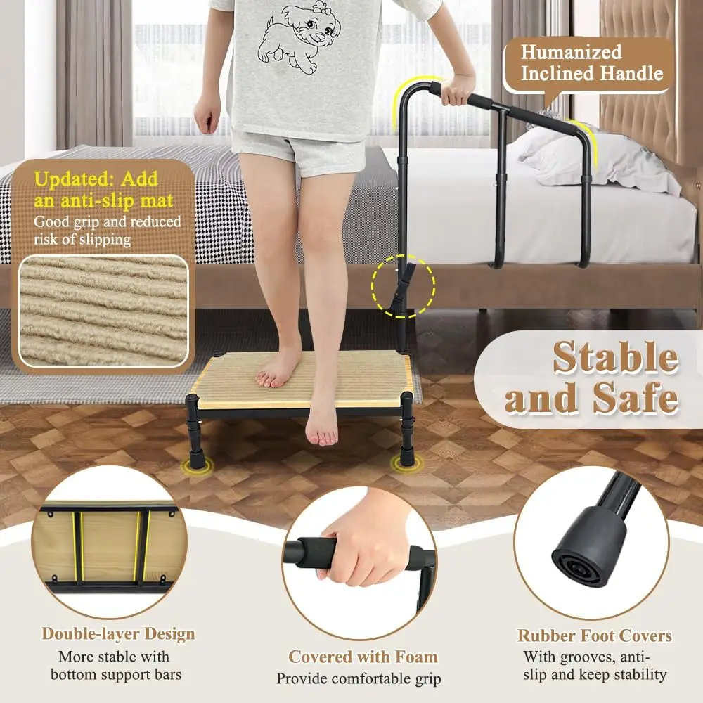 21.5" Elderly Bedside Step Stool With Bed Rail - Image 2