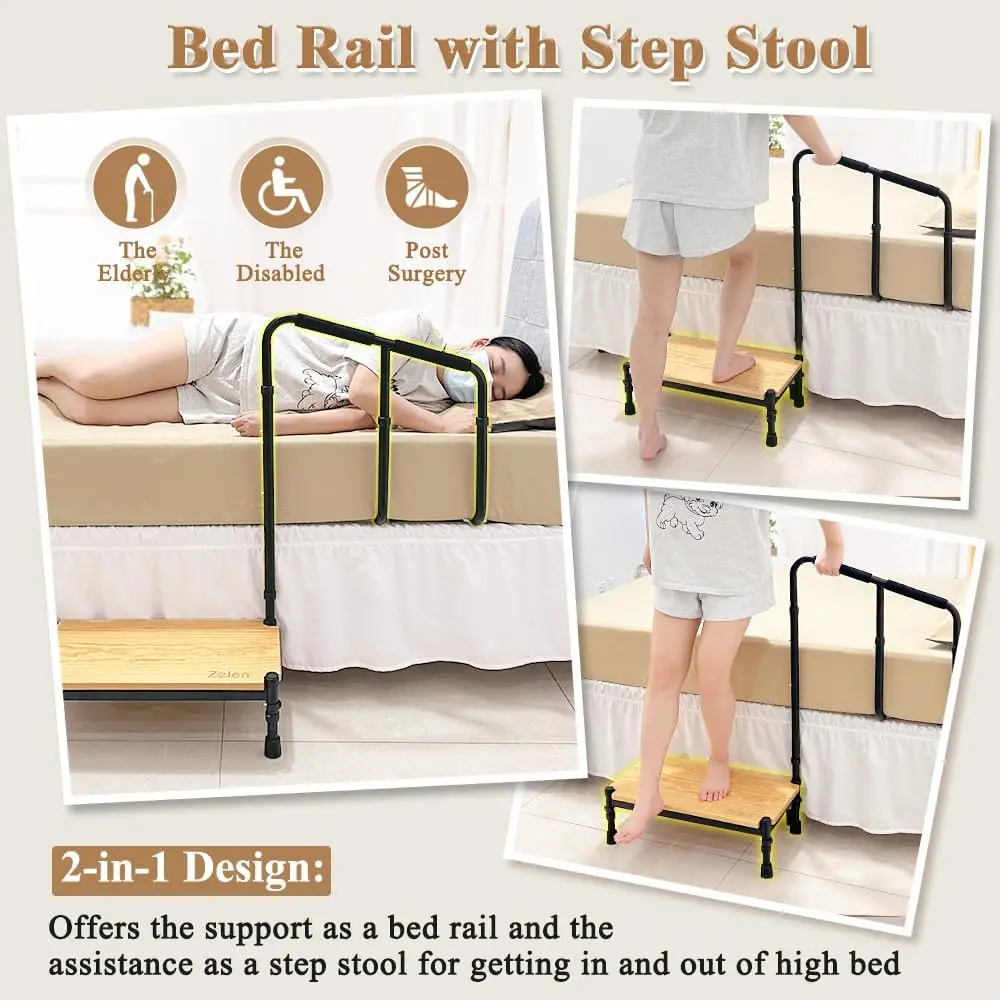 21.5" Elderly Bedside Step Stool With Bed Rail - Image 3