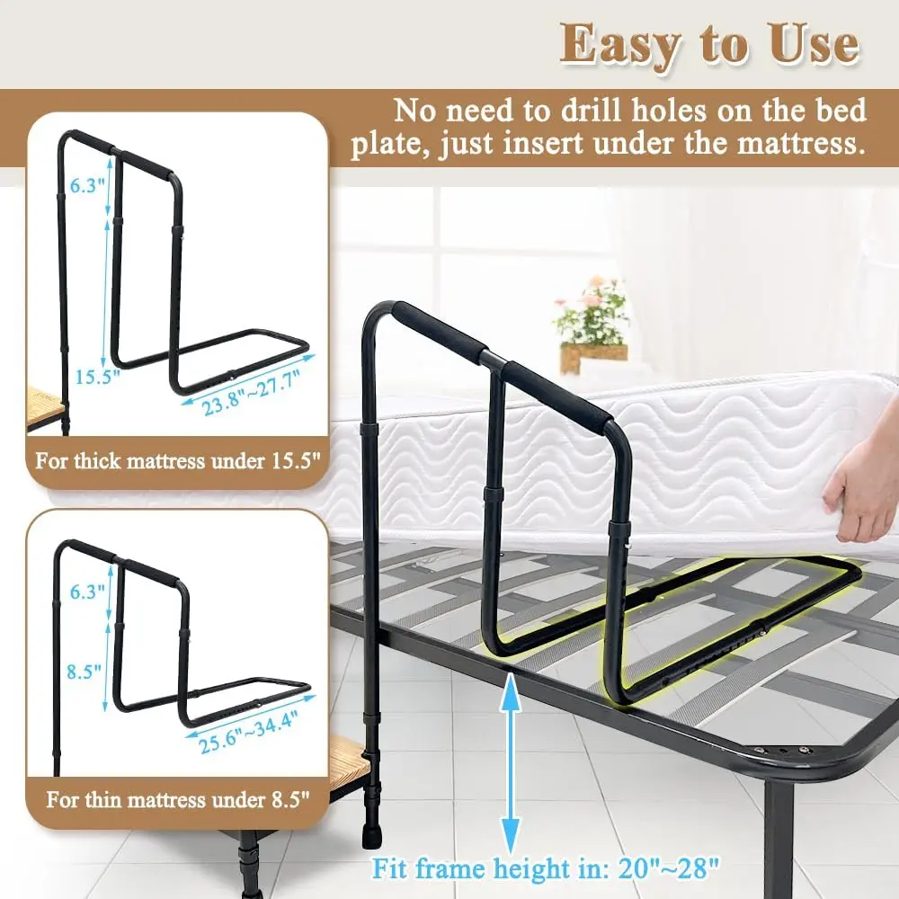 21.5" Elderly Bedside Step Stool With Bed Rail - Image 4