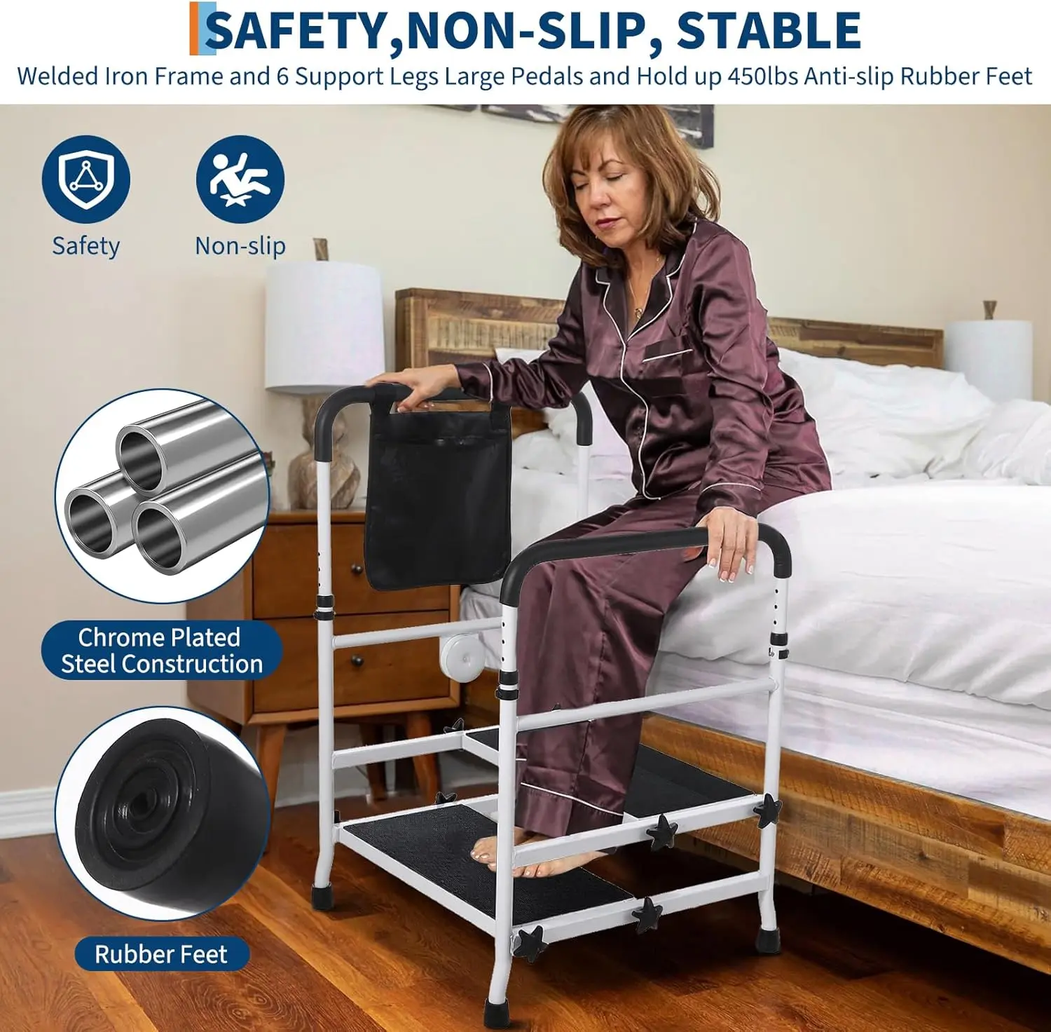 22" Elderly Bedside Step Stool (Double Steps) - Image 4