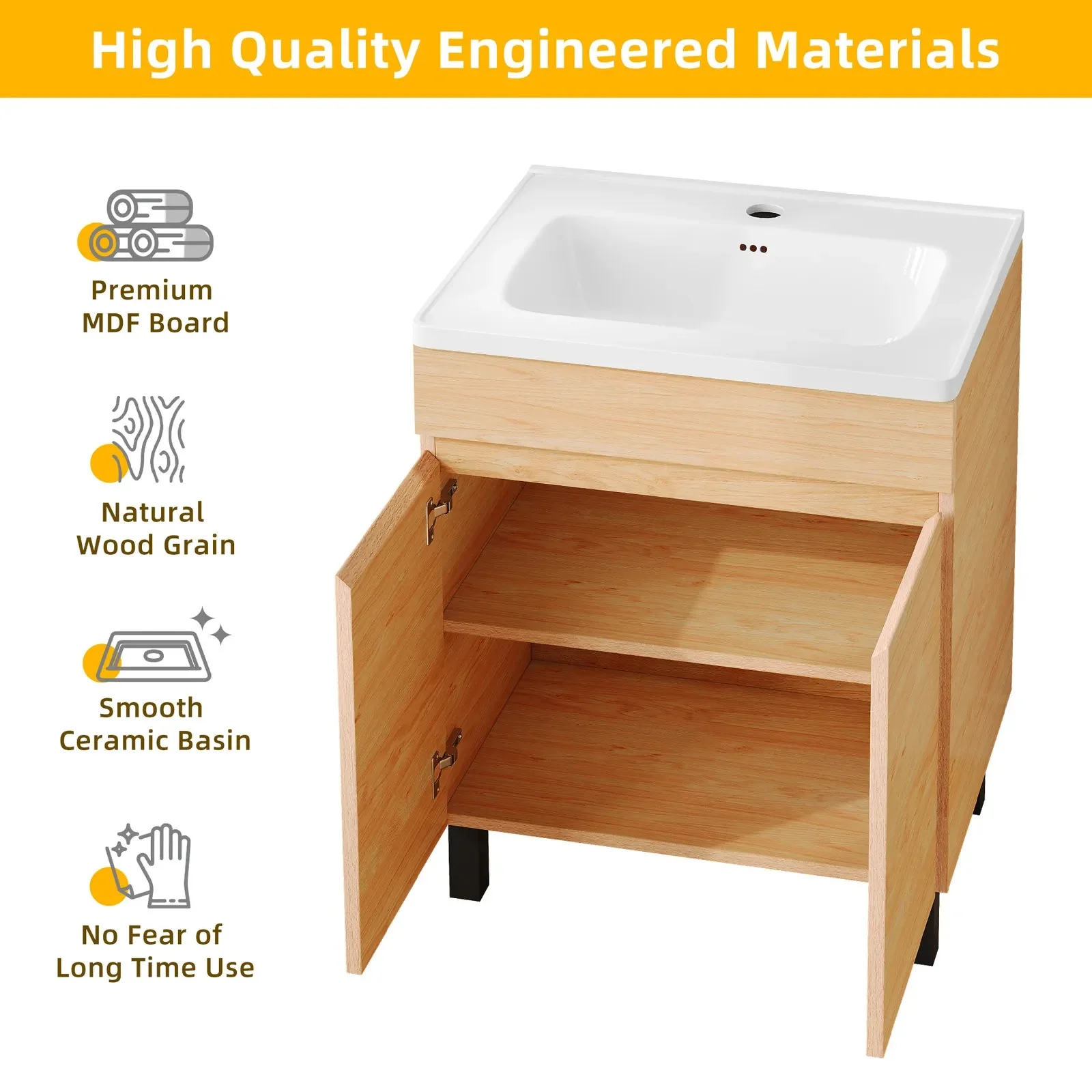 24" Small Bathroom Vanity Cabinet With Sink - Image 5