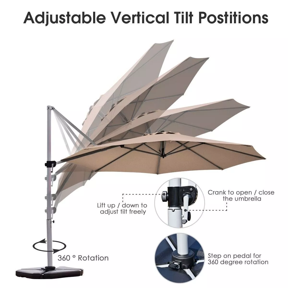 3.3x3.3 Large Outdoor Garden Cantilever Umbrella - Image 5