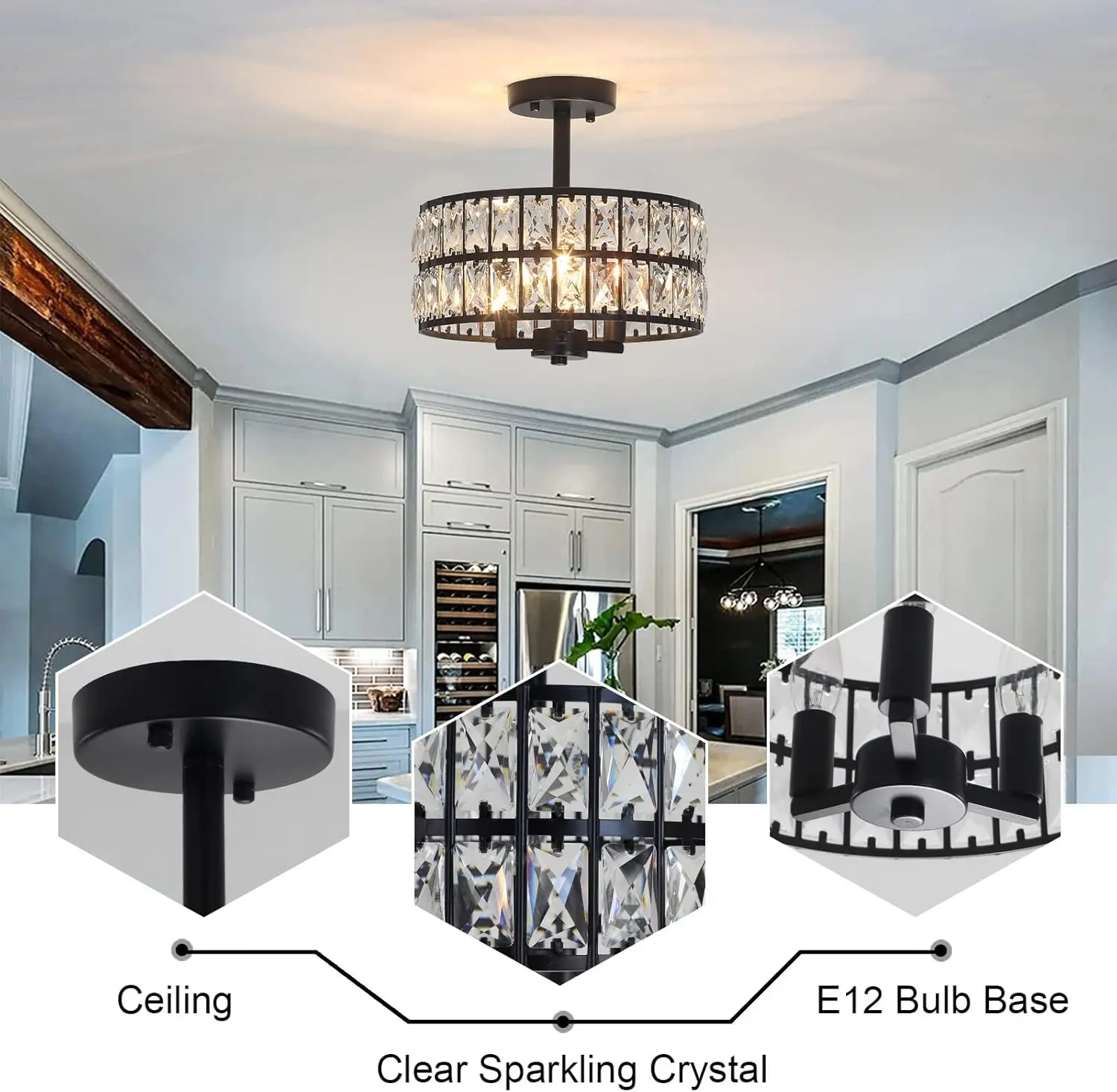 3 Lights Crystal Dining Room Chandelier - Image 3