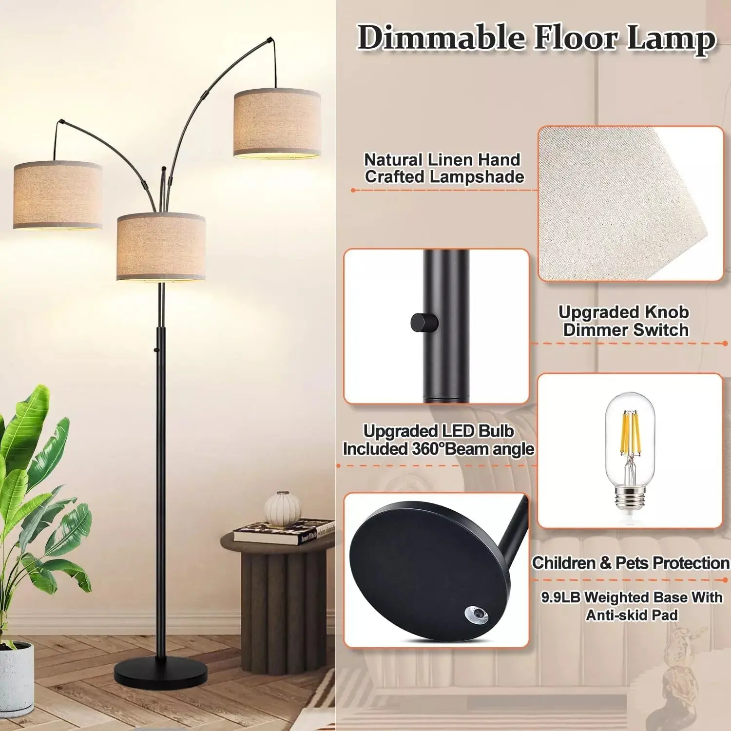 3 Lights Farmhouse Living Room Floor Lamp - Image 3