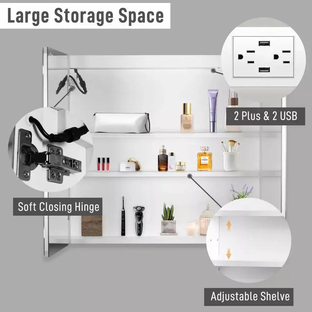 32" Mirrored Lighted Medicine Cabinet - Image 5