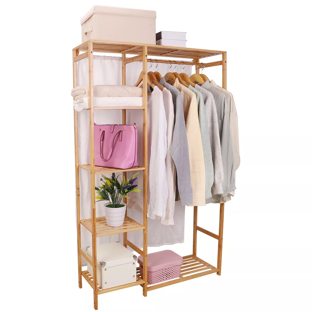 35" Heavy Duty Bamboo Wardrobe Clothes Rack - Image 2