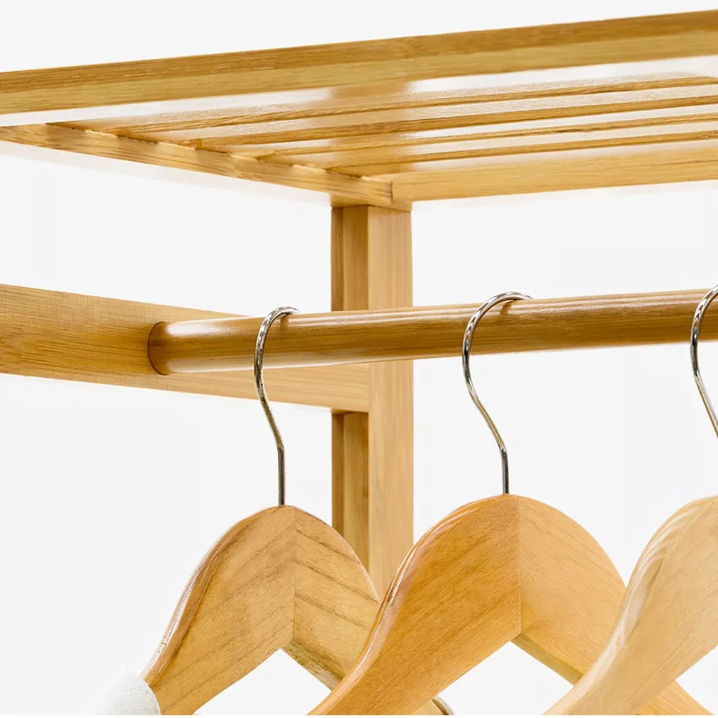 35" Heavy Duty Bamboo Wardrobe Clothes Rack - Image 3