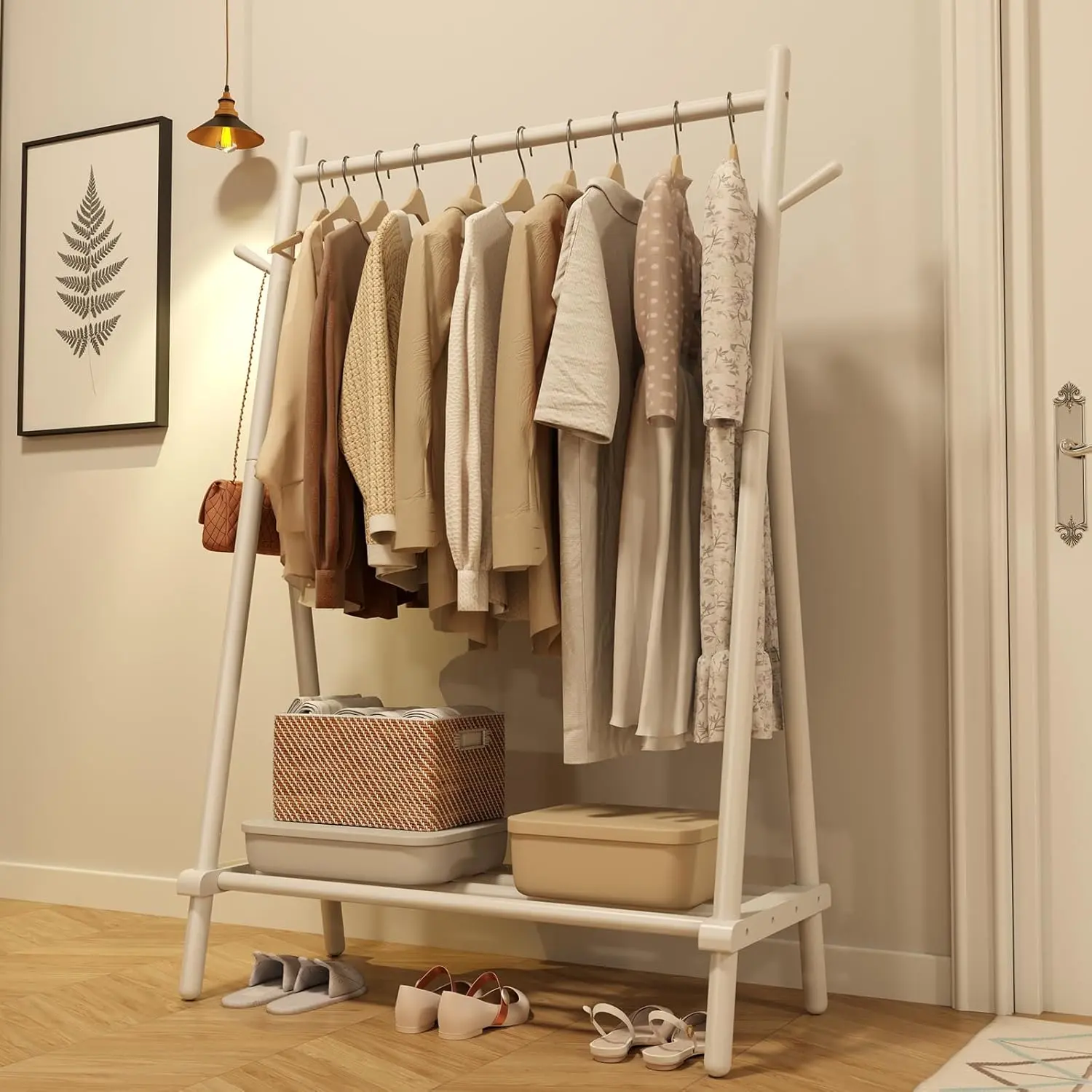 39" Heavy Duty Wood Wardrobe Clothes Rack - Image 9