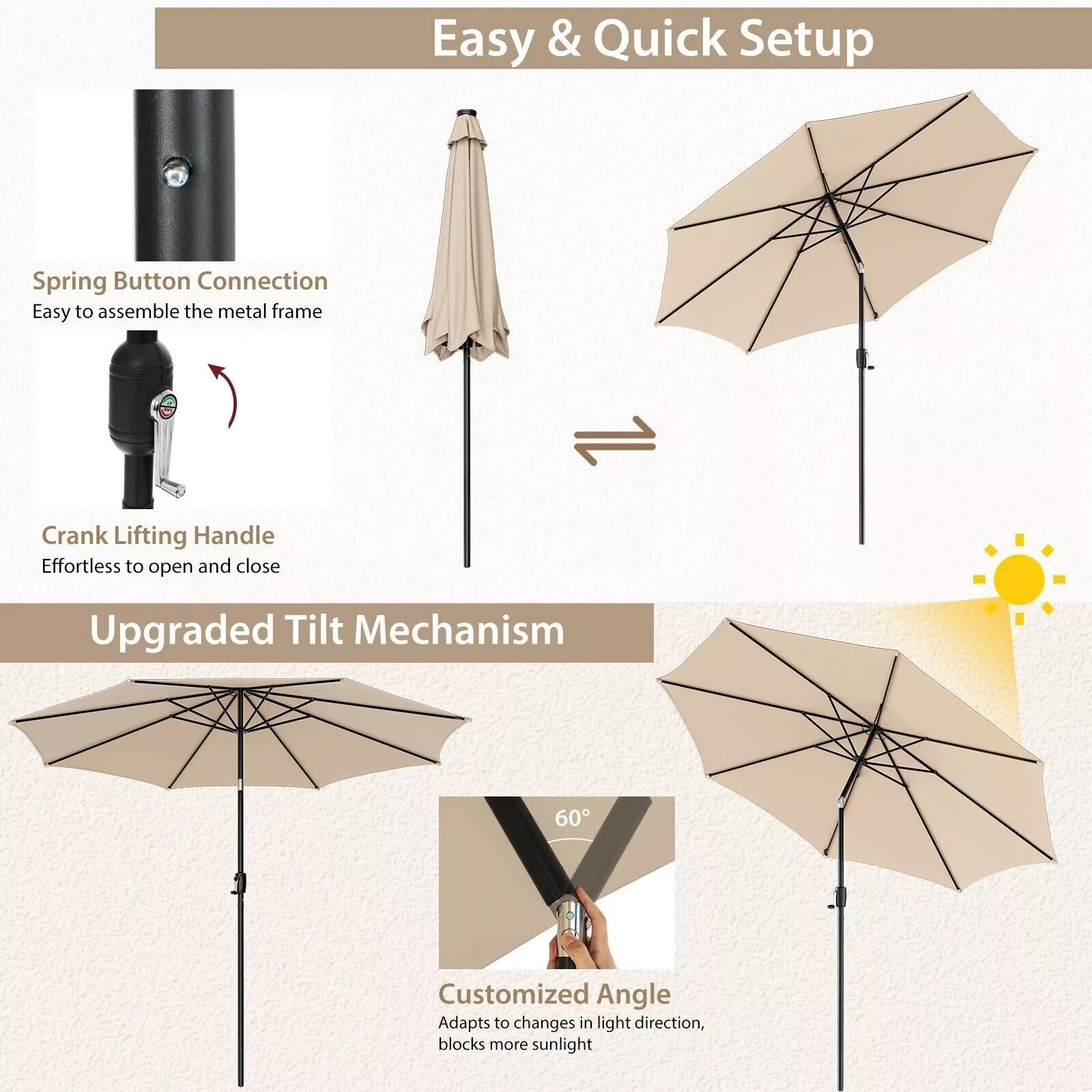 3x3 Large Outdoor Garden Umbrella - Image 4