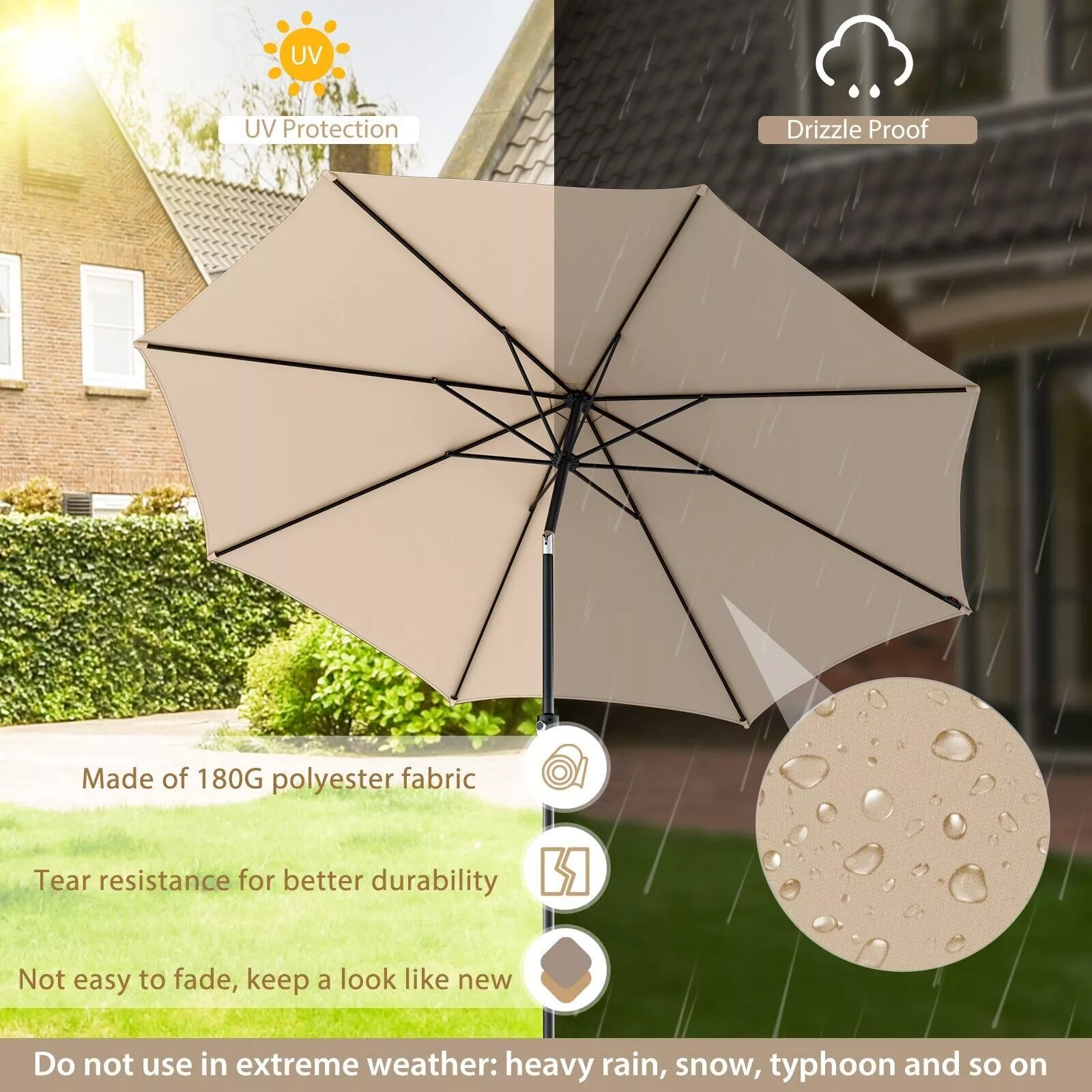3x3 Large Outdoor Garden Umbrella - Image 6