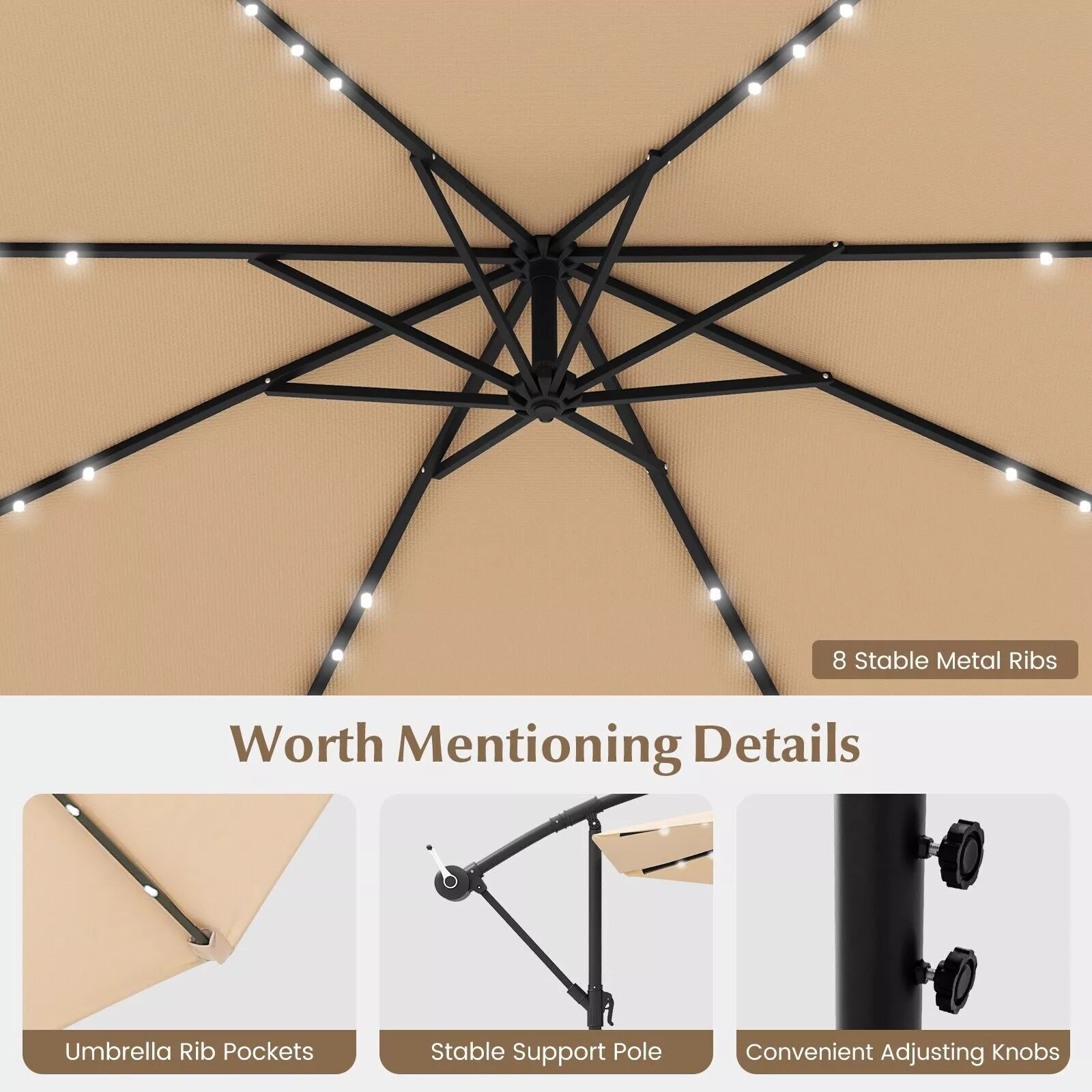 3x3 LED Large Outdoor Garden Umbrella - Image 2