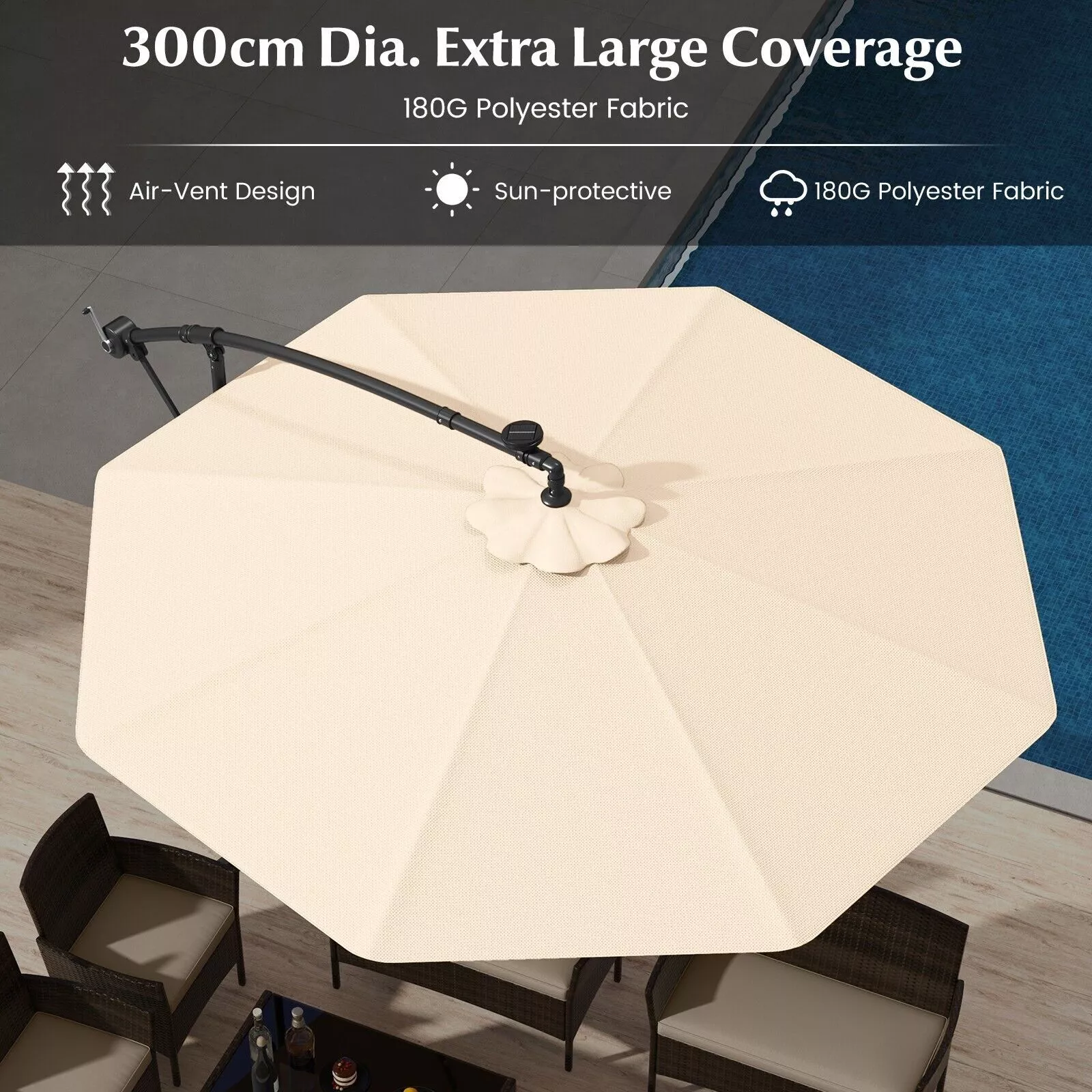 3x3 LED Large Outdoor Garden Umbrella - Image 5