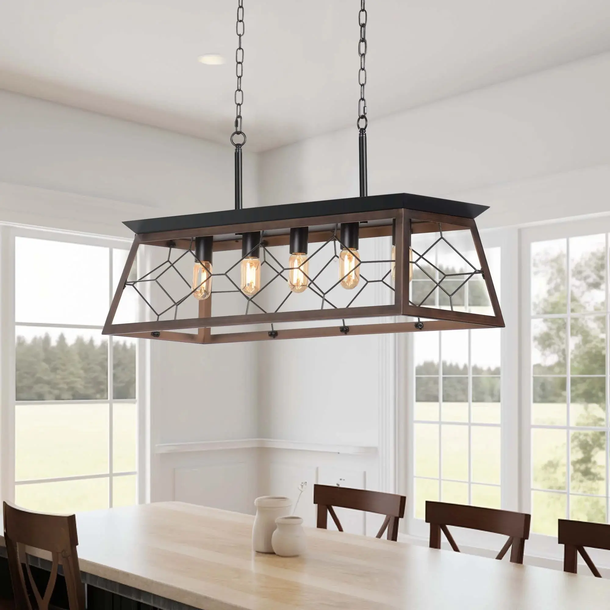 5 Lights Linear Farmhouse Dining Room Chandelier - Image 7