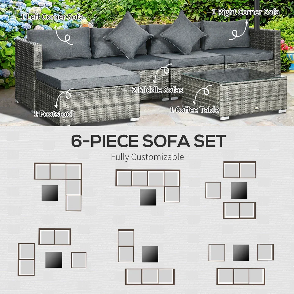 6 Piece Rattan Outdoor Patio Couch Set - Image 6