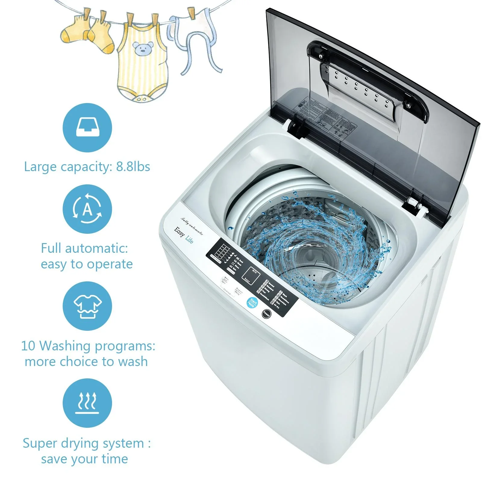 8.8lbs Portable Apartment Ventless Washer & Spin Dryer - Image 5