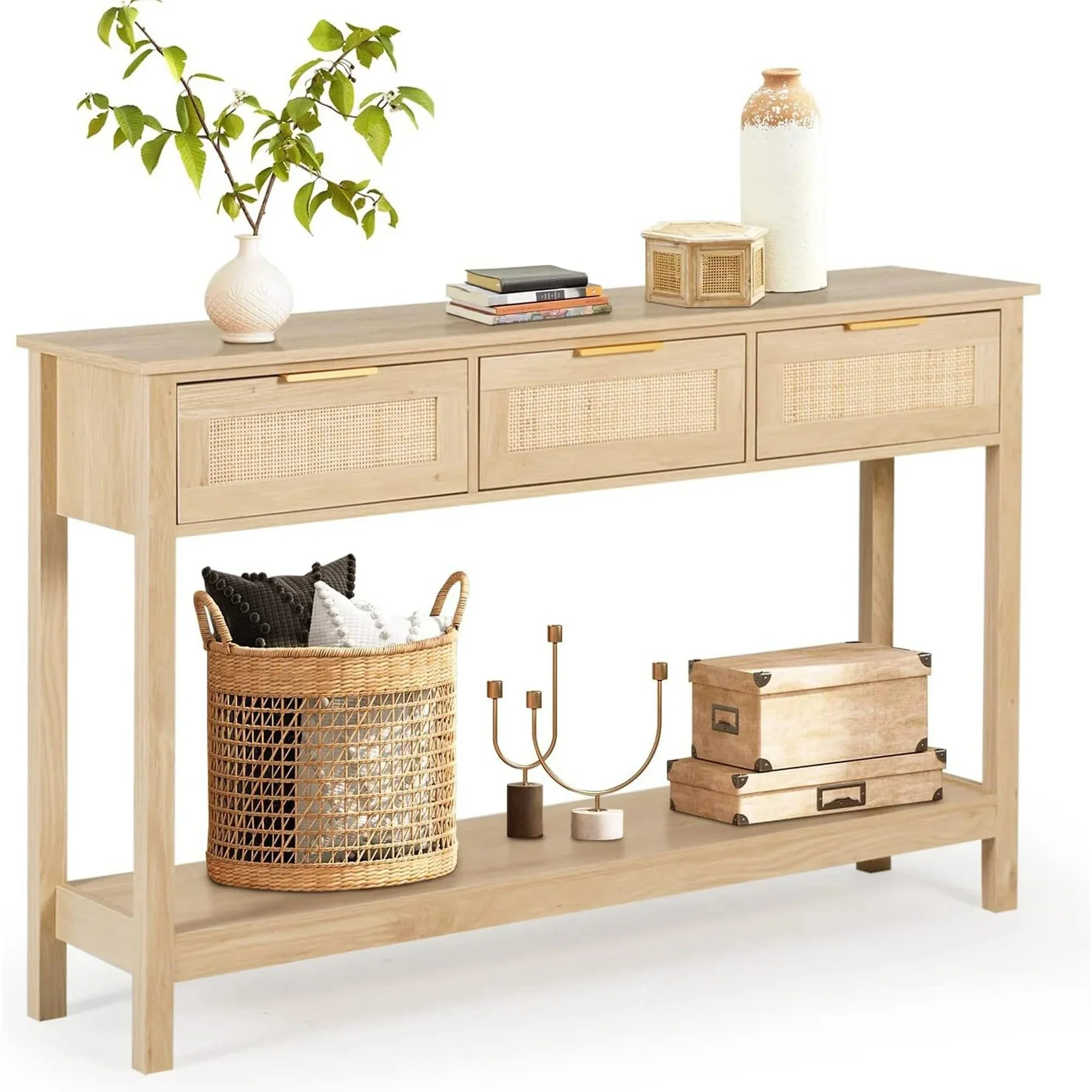 Aine Rattan Narrow Entryway Table With Storage - Image 4