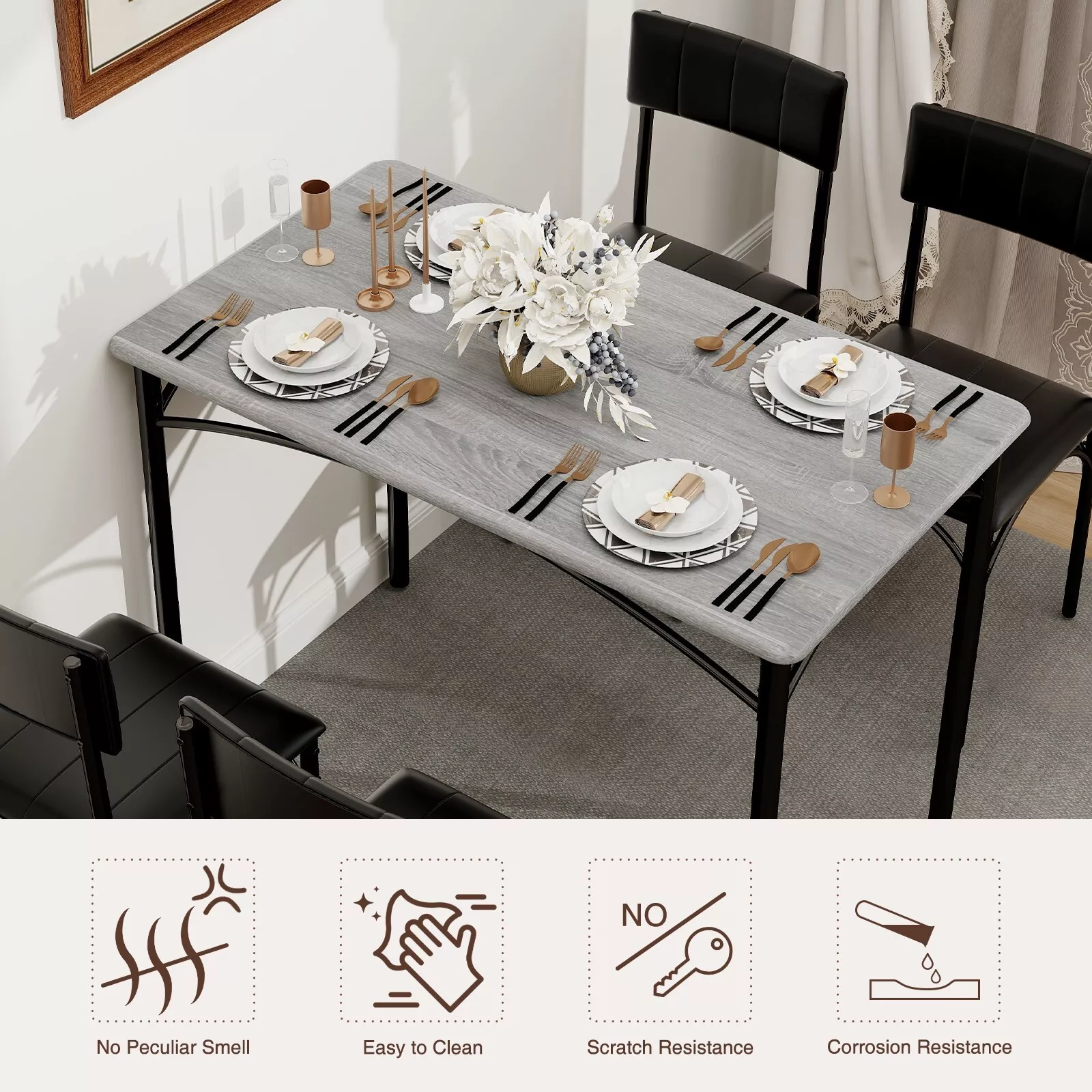 Alfie Kitchen Dining Table Set For 4 - Image 4