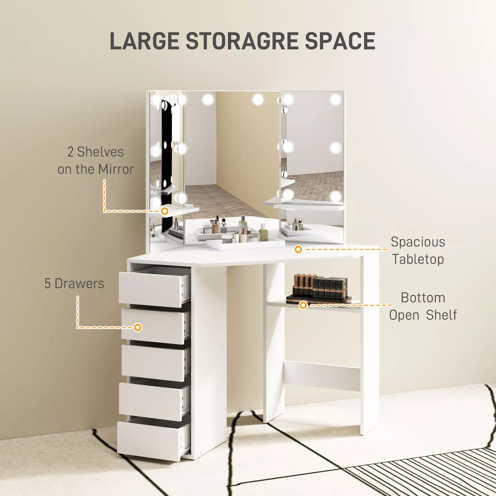 Amna Corner Vanity Dressing Table - Image 5