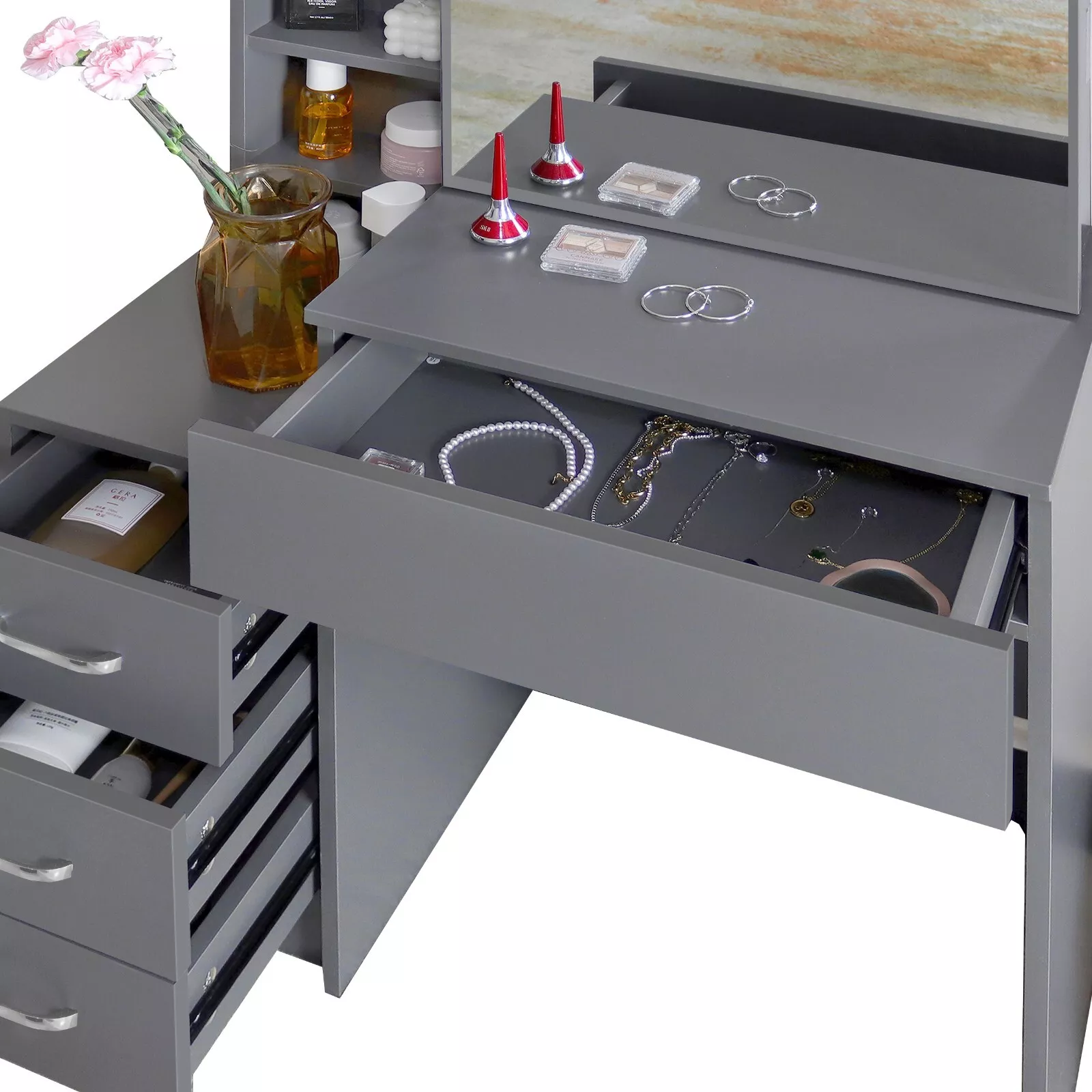 Ana Mirrored Vanity Dressing Table With Drawer - Image 4