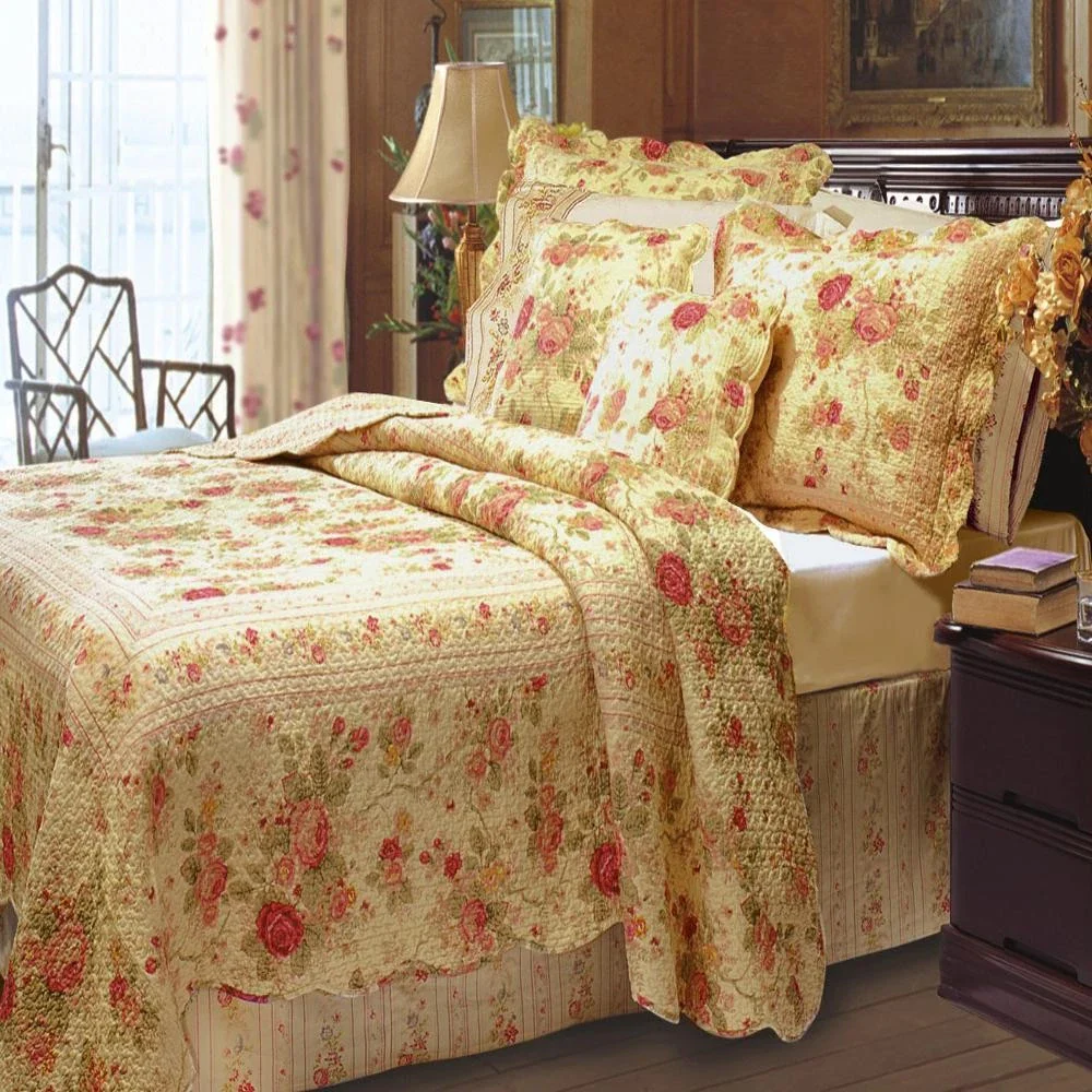 Antique Rose Reversible Cotton Quilt Set – King/Cal King