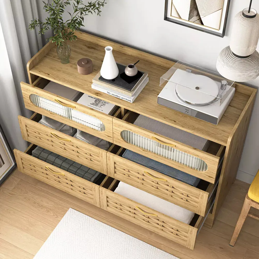 Aqsa Rattan Wide 6 Drawer Chest Dresser - Image 3
