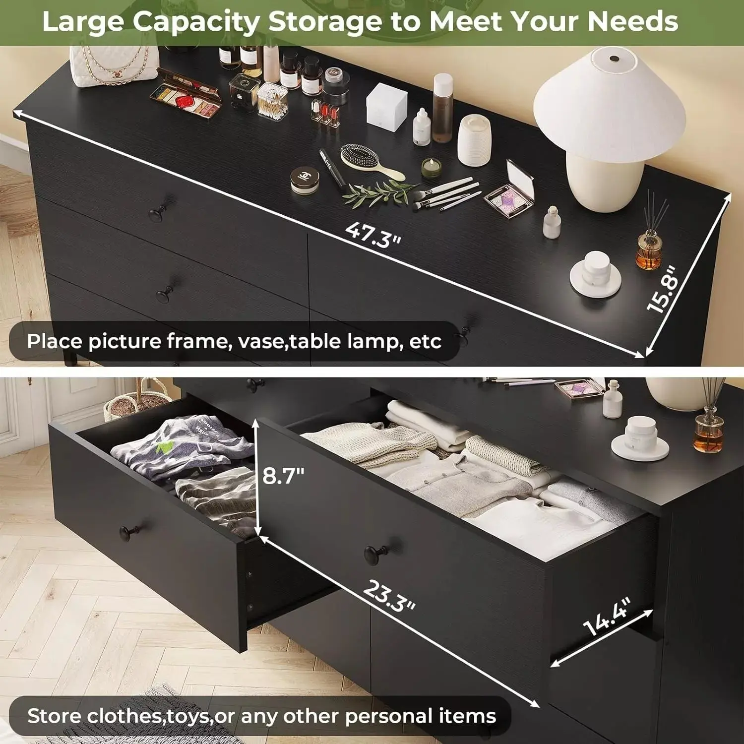 Aran Black Modern 8 Drawer Chest Dresser - Image 4