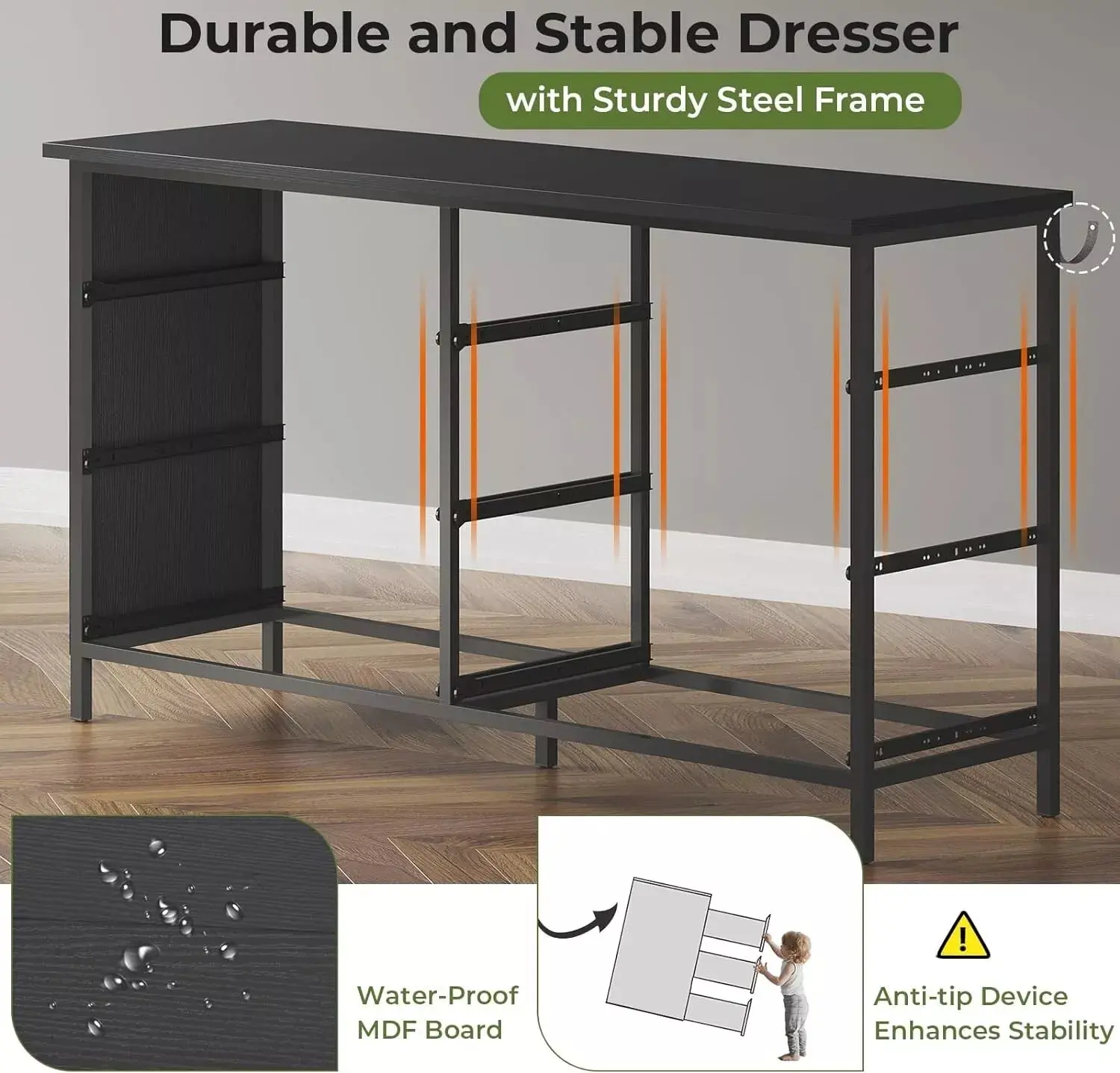 Aran Black Modern 8 Drawer Chest Dresser - Image 5