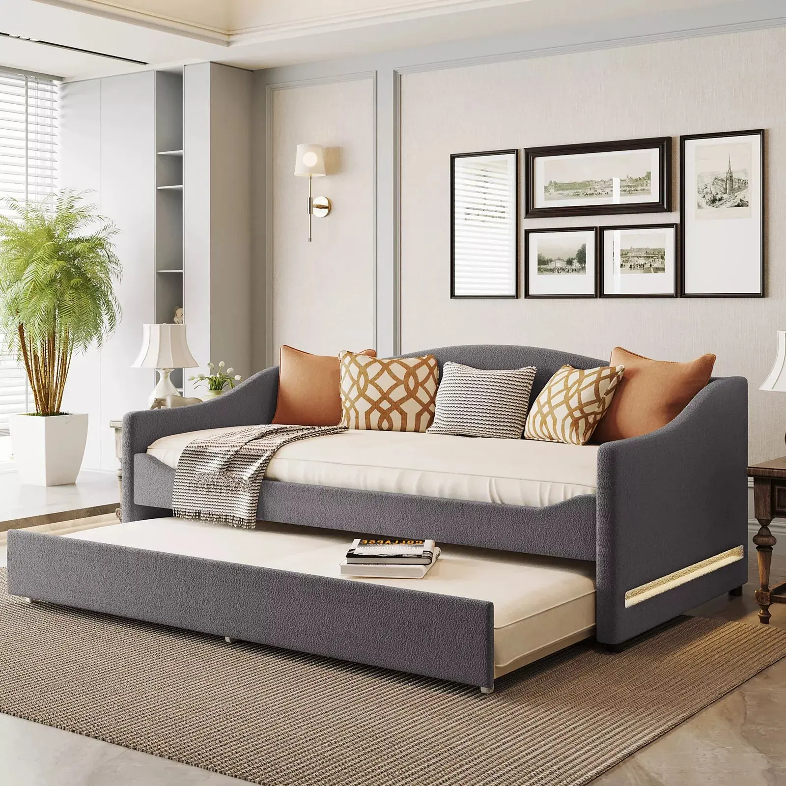 Aran Upholstered Trundle Daybed With Light - Image 8