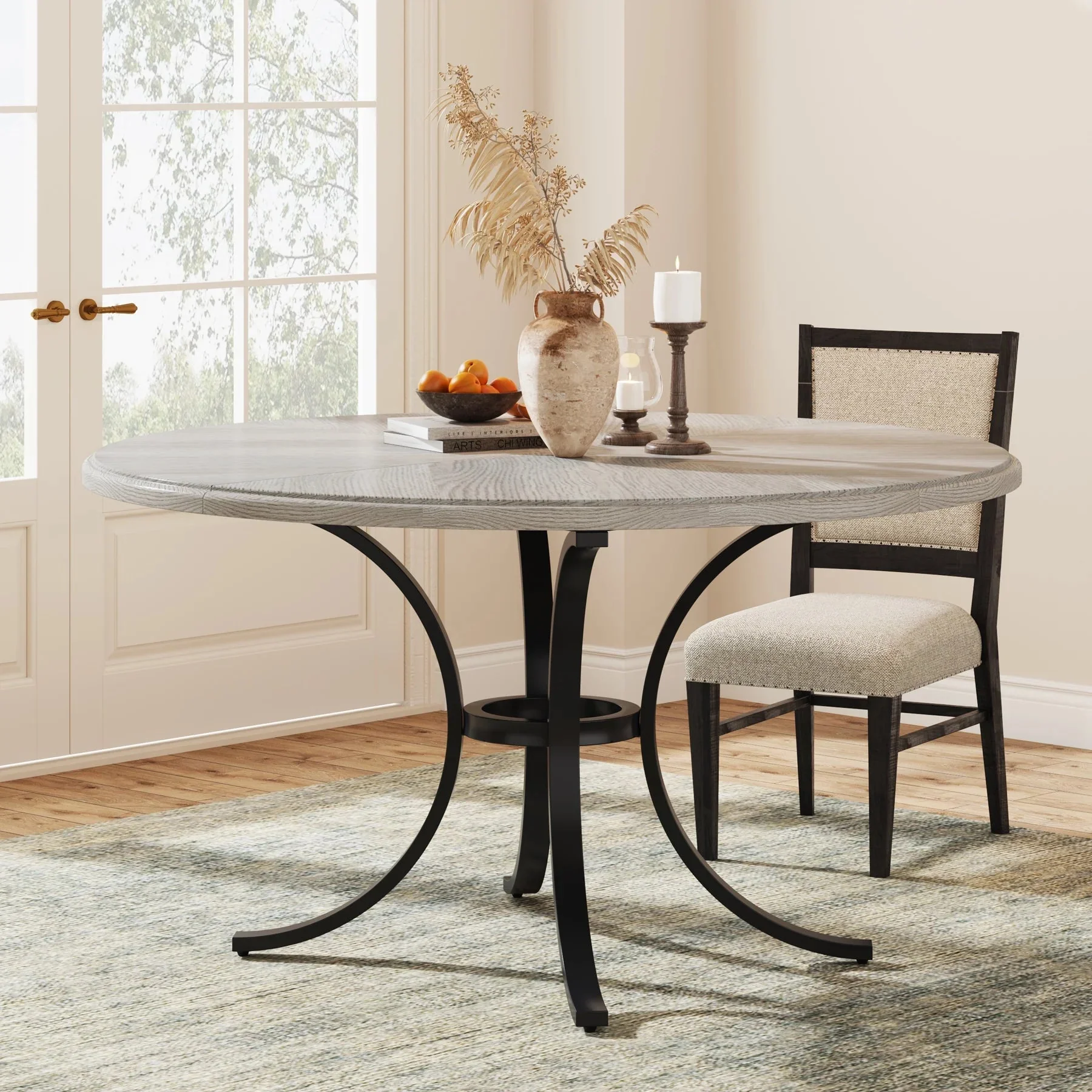 Awais Round Rustic Farmhouse Dining Table For 4 - Image 4