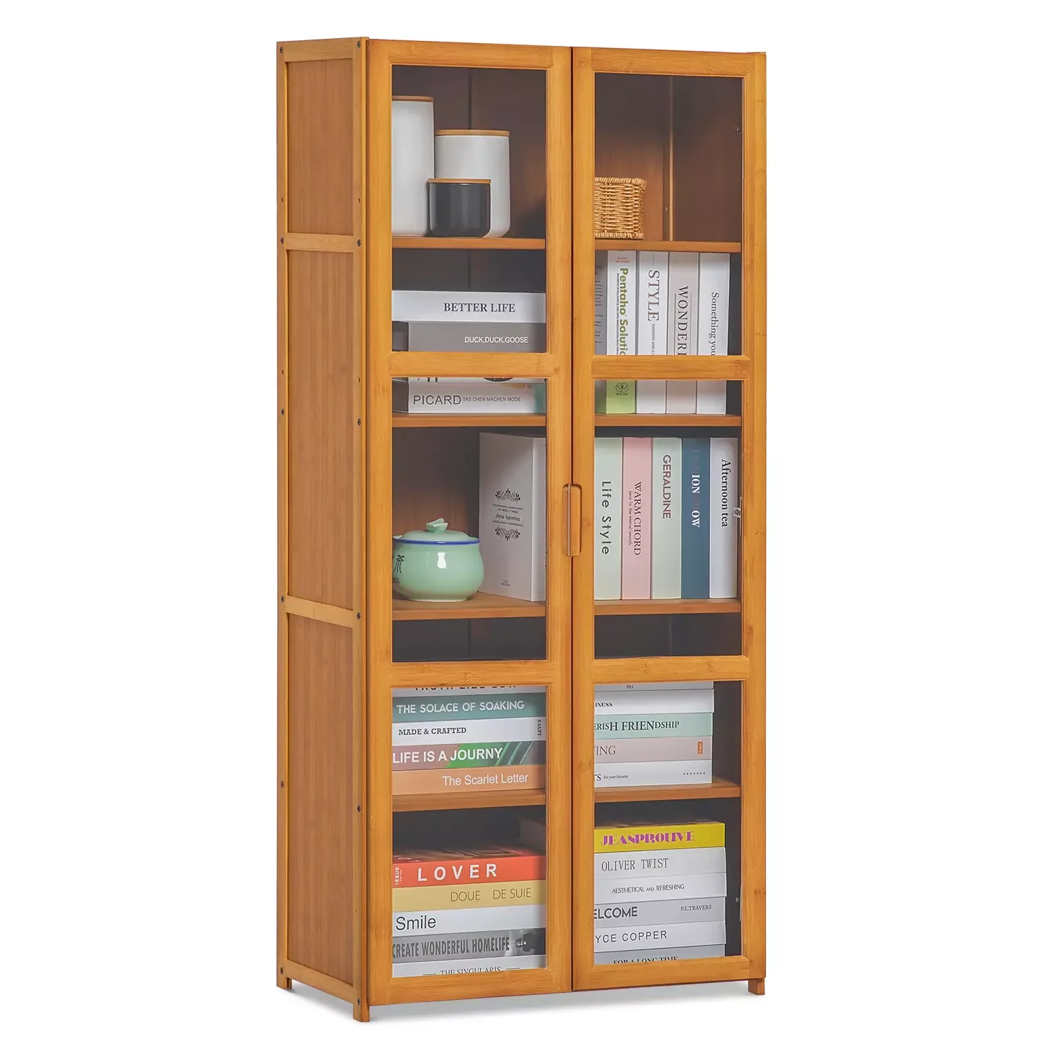 Bamboo Bookcase Bookshelf With Acrylic Door - Image 3