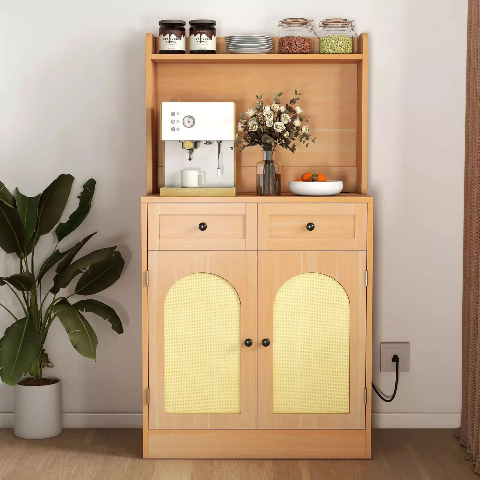 Bates Small Rattan Kitchen Pantry Cabinet Hutch - Image 5