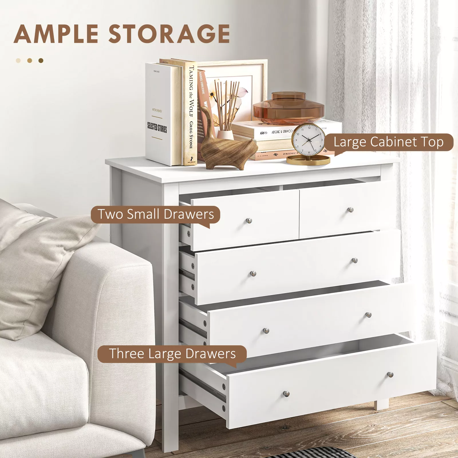 Becker White Bedroom 5 Dresser Chest - Image 3