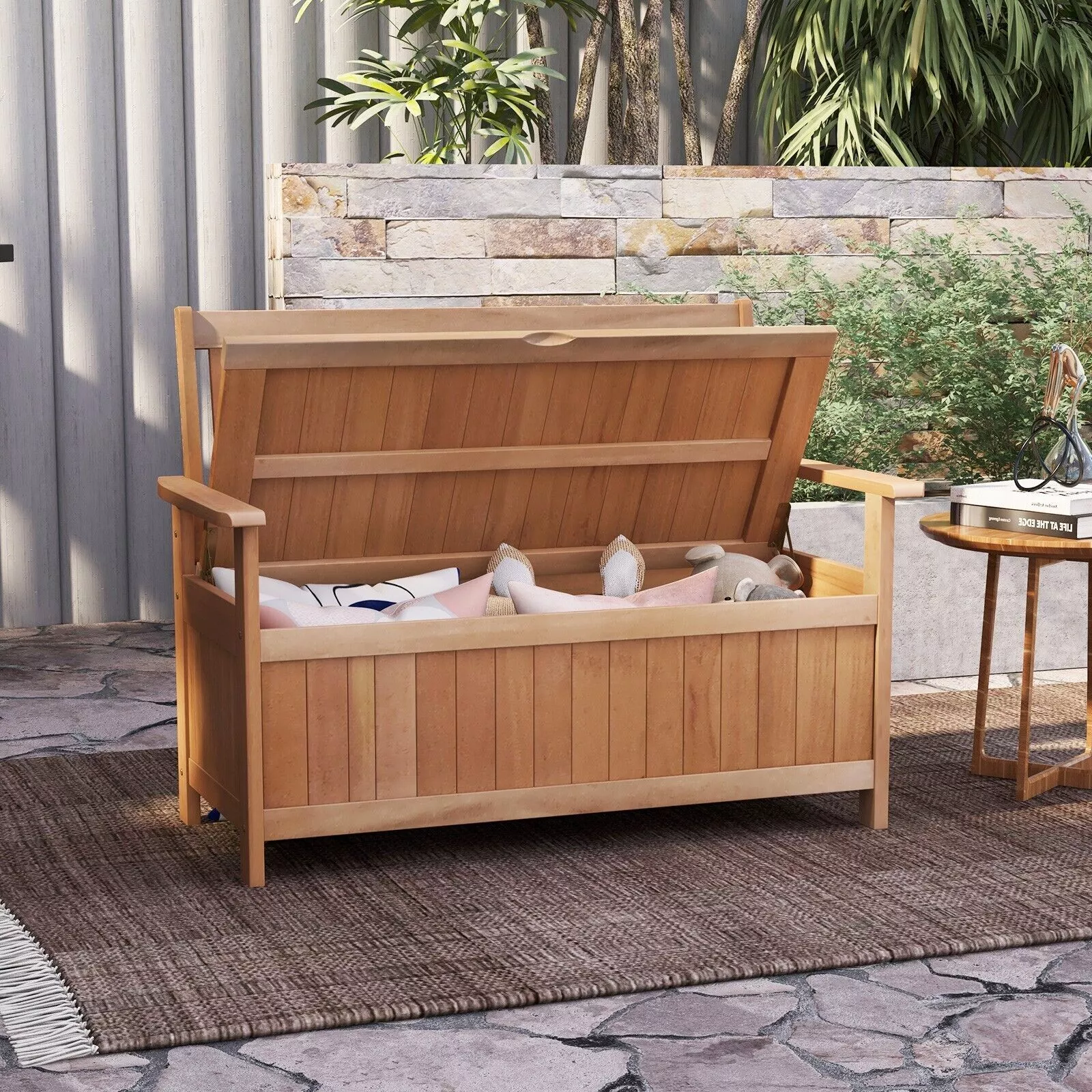 Bella Wooden Outdoor Garden Storage Bench - Image 2