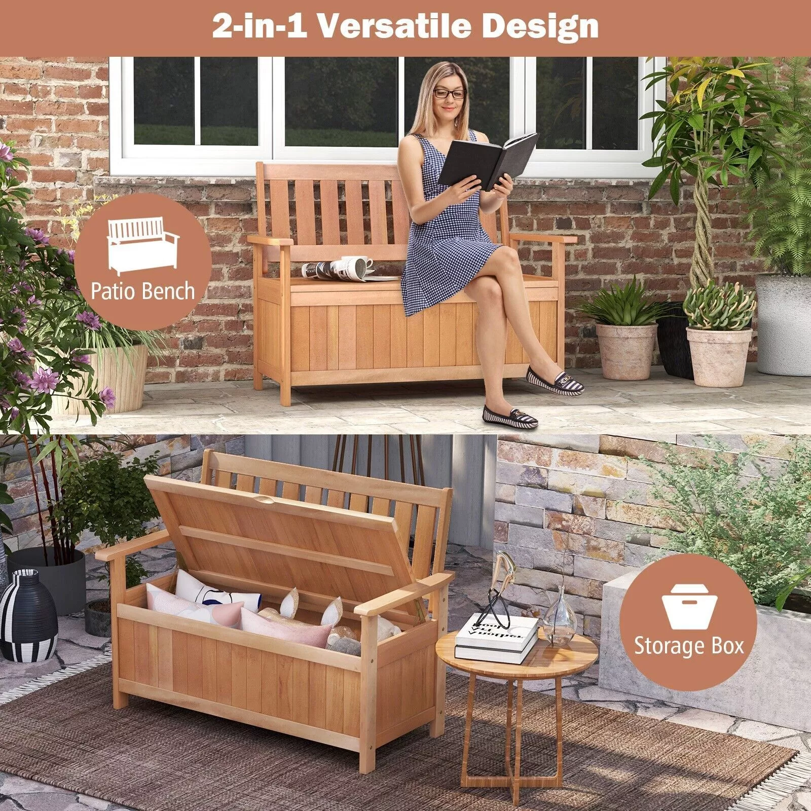 Bella Wooden Outdoor Garden Storage Bench - Image 6