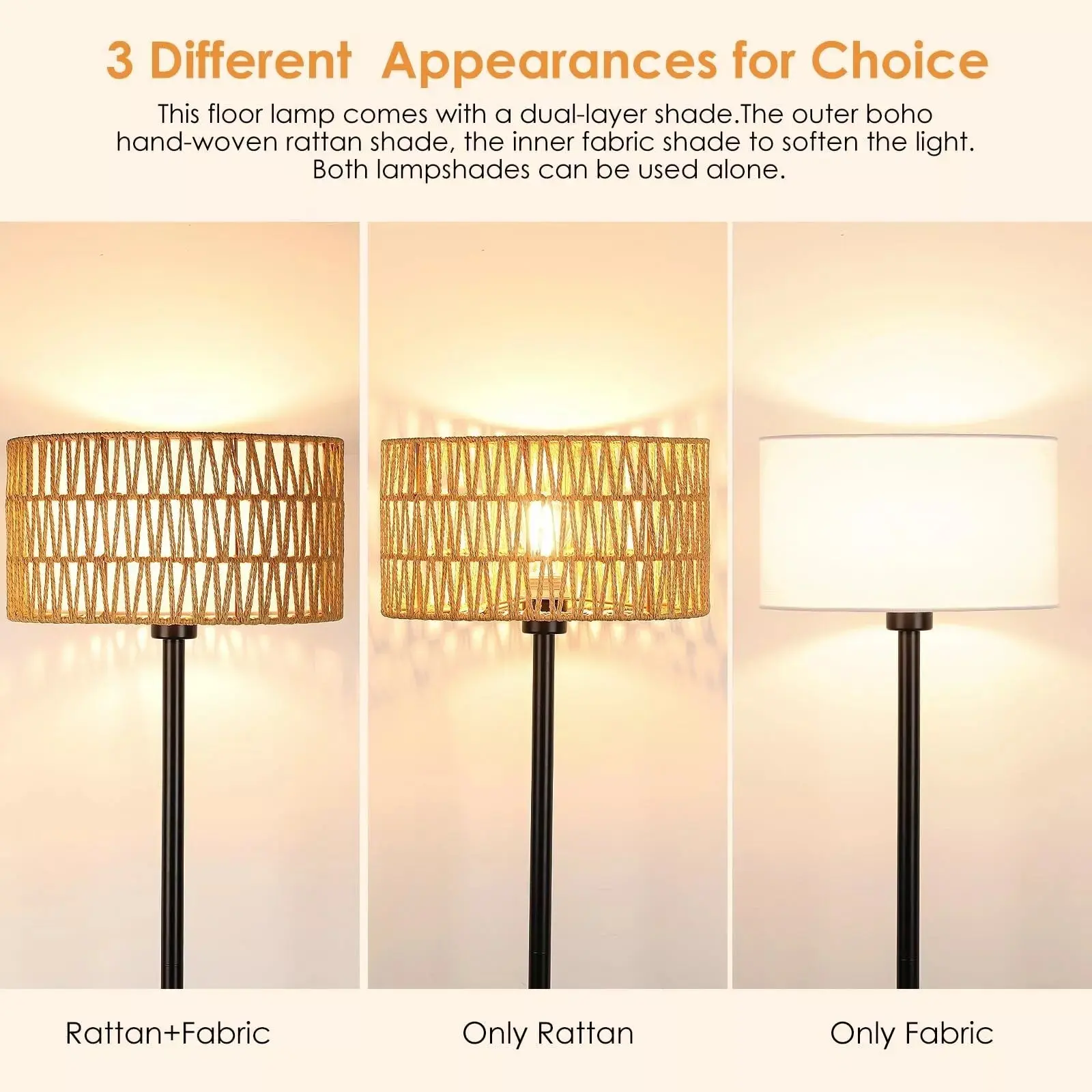 Boho Rattan Living Room Floor Lamp - Image 3