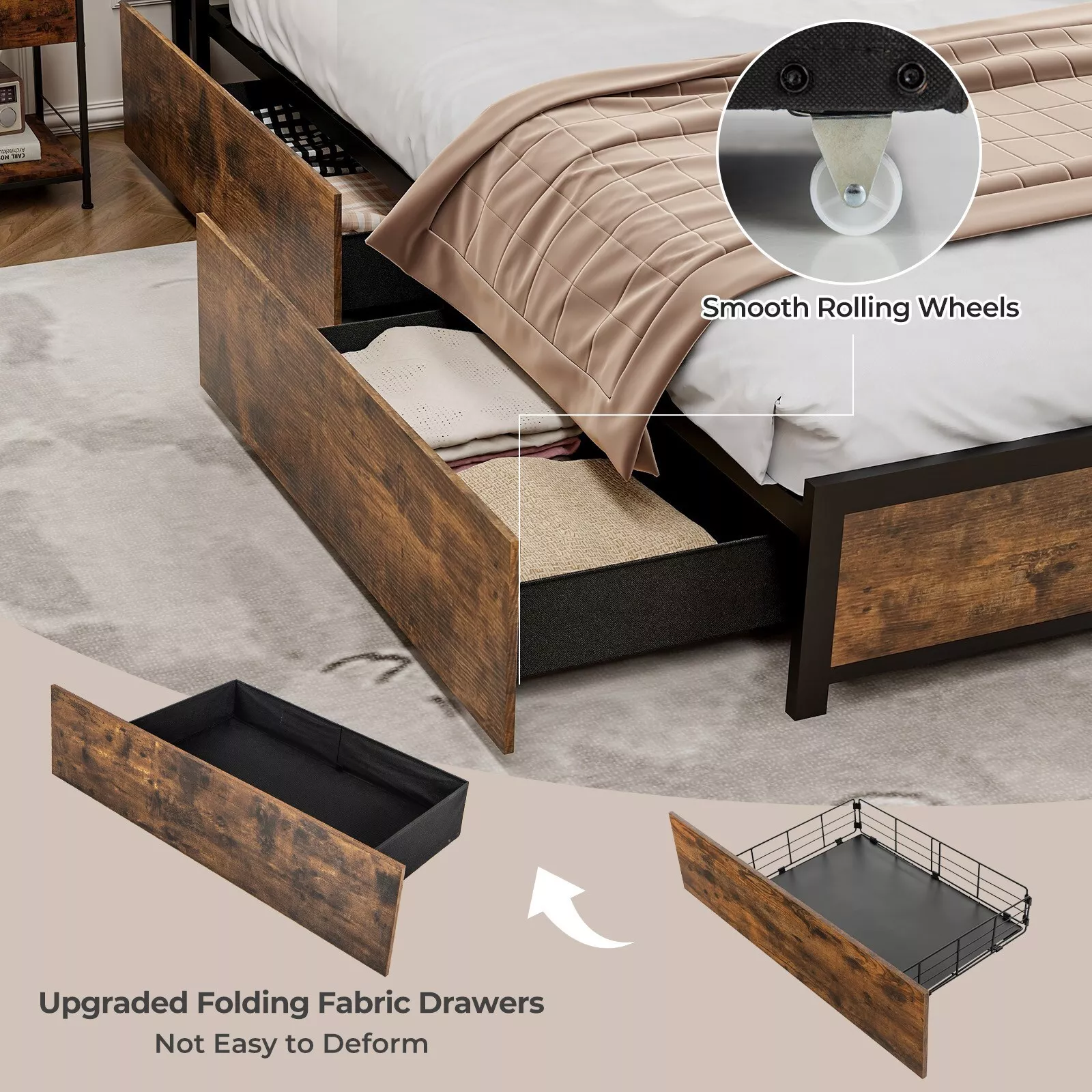 Boyle Double Metal Bed Frame With Storage - Image 4