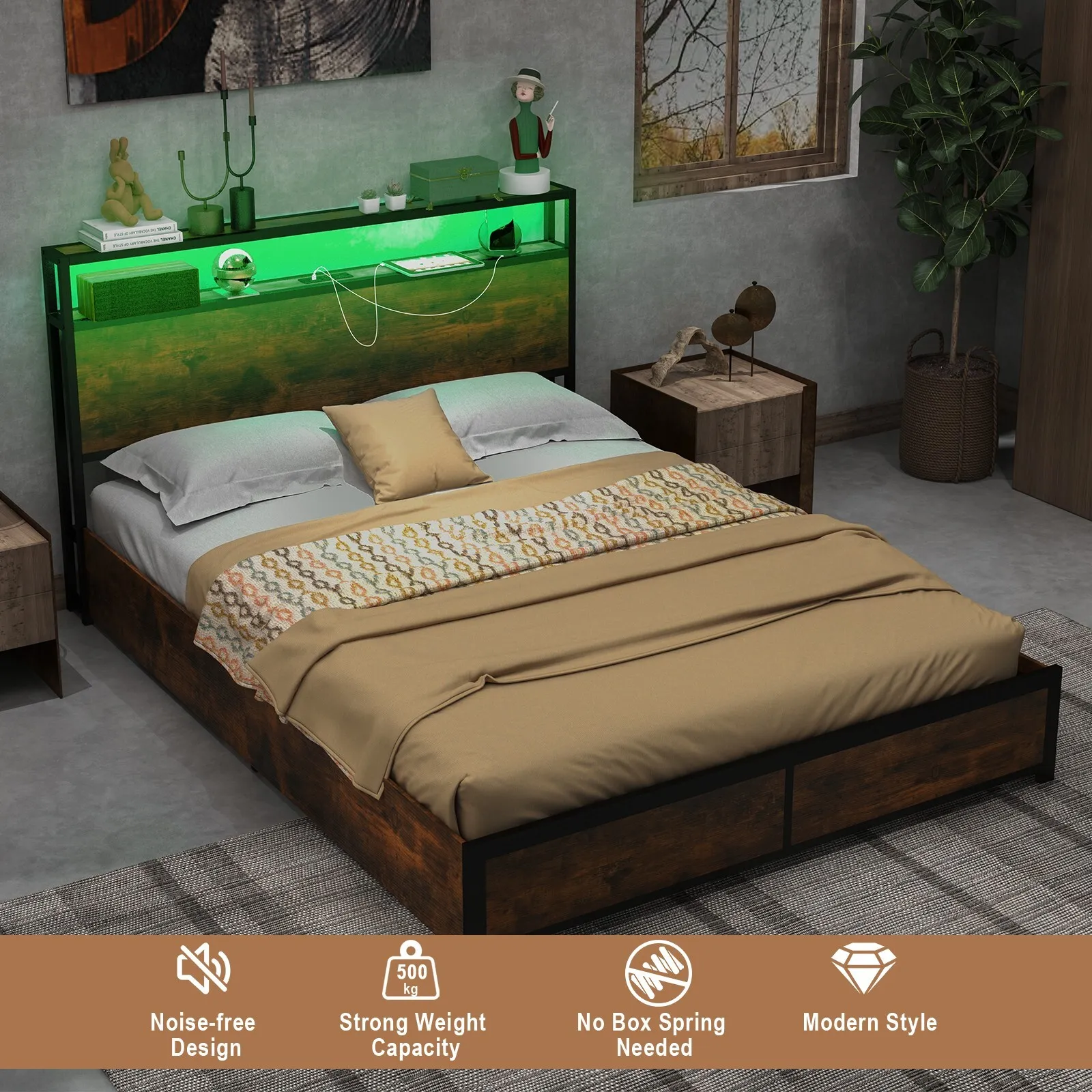 Boyle Double Metal Bed Frame With Storage - Image 5