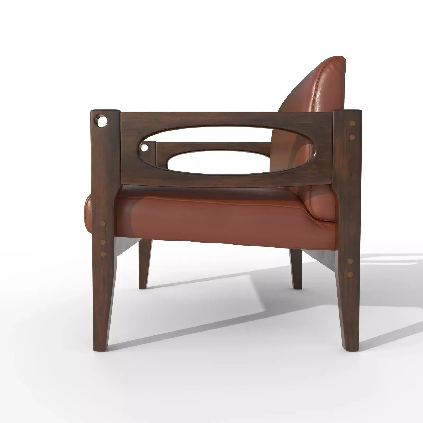 Brown Leather Mid Century Accent Armchair - Image 3