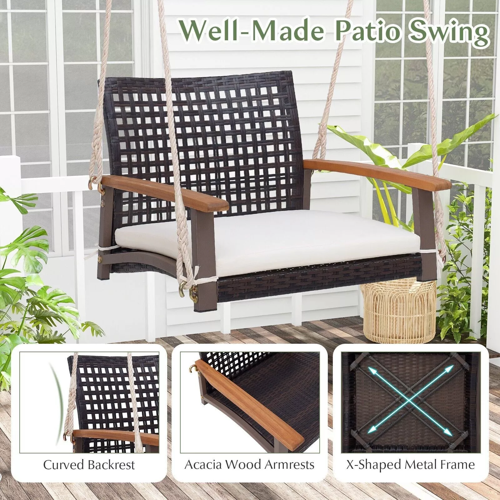 Bruce Outdoor Wooden Darden Swing Chair - Image 3