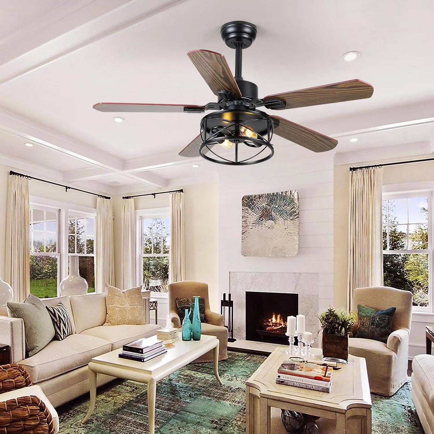 Cage Farmhouse Ceiling Fan With Light & Remote