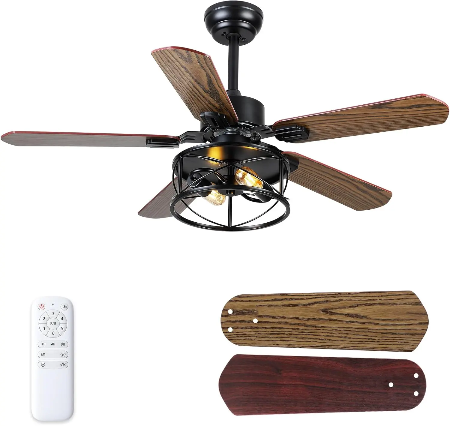 Cage Farmhouse Ceiling Fan With Light & Remote - Image 2