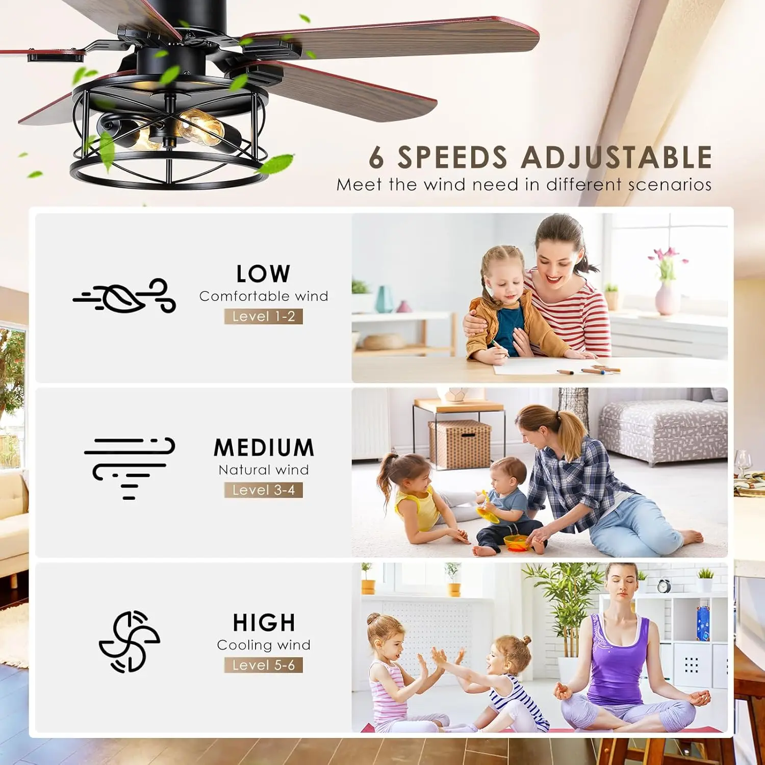Cage Farmhouse Ceiling Fan With Light & Remote - Image 5