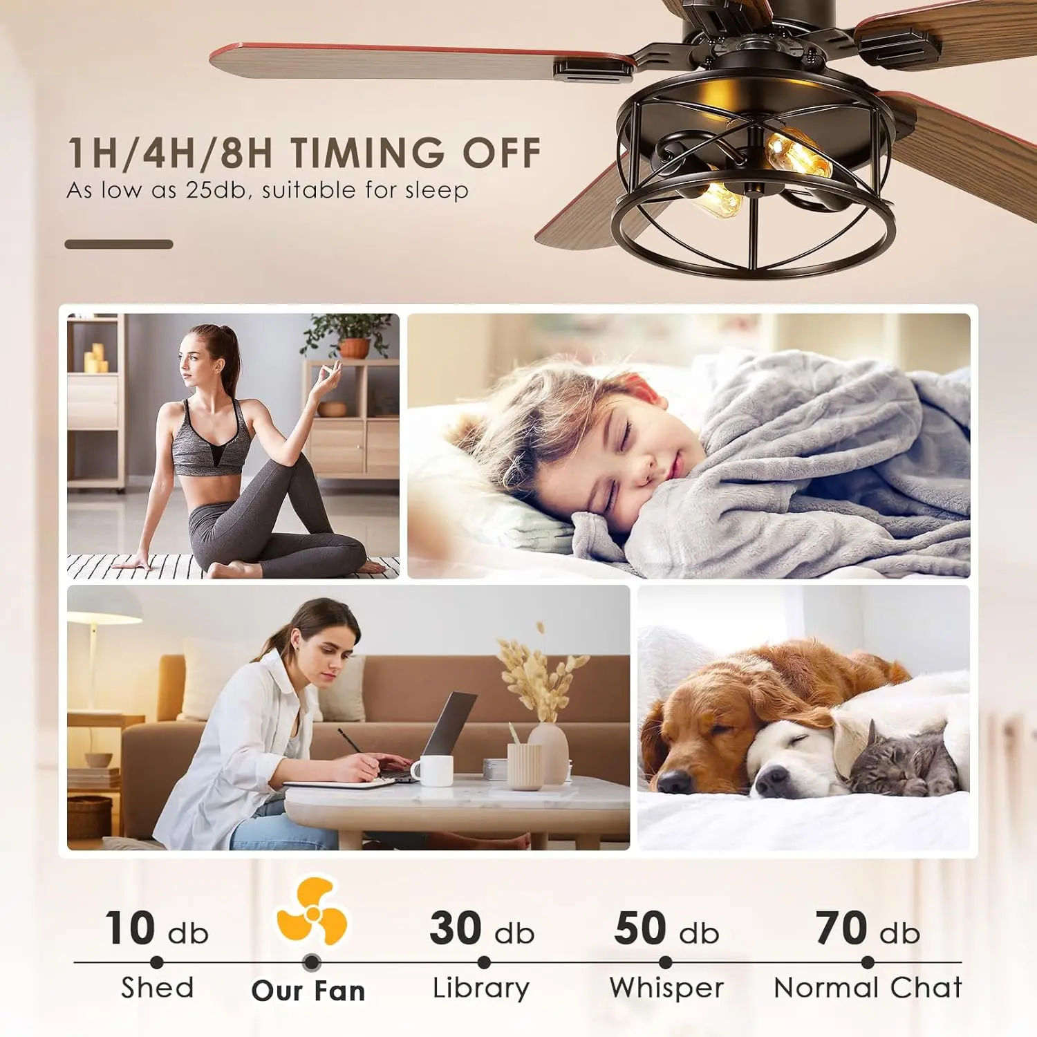 Cage Farmhouse Ceiling Fan With Light & Remote - Image 6
