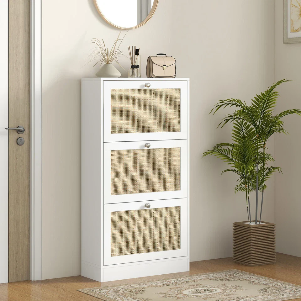 Carney Rattan Narrow Entryway Shoe Cabinet