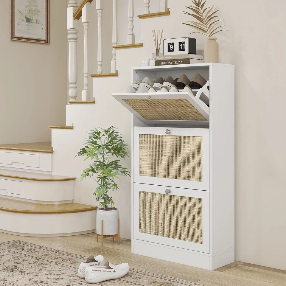 Carney Rattan Narrow Entryway Shoe Cabinet - Image 3
